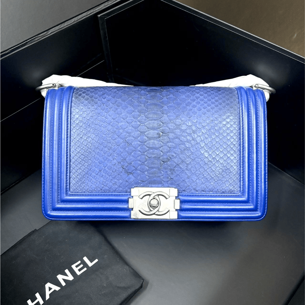 Chanel Chanel Python and Calfskin Boy Bag with Silver Hardware C19605596147