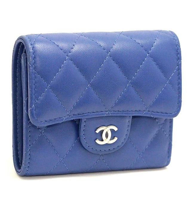 Chanel CHANEL Quilted Lambskin Leather Trifold Wallet Blue #62924 - AJC0579