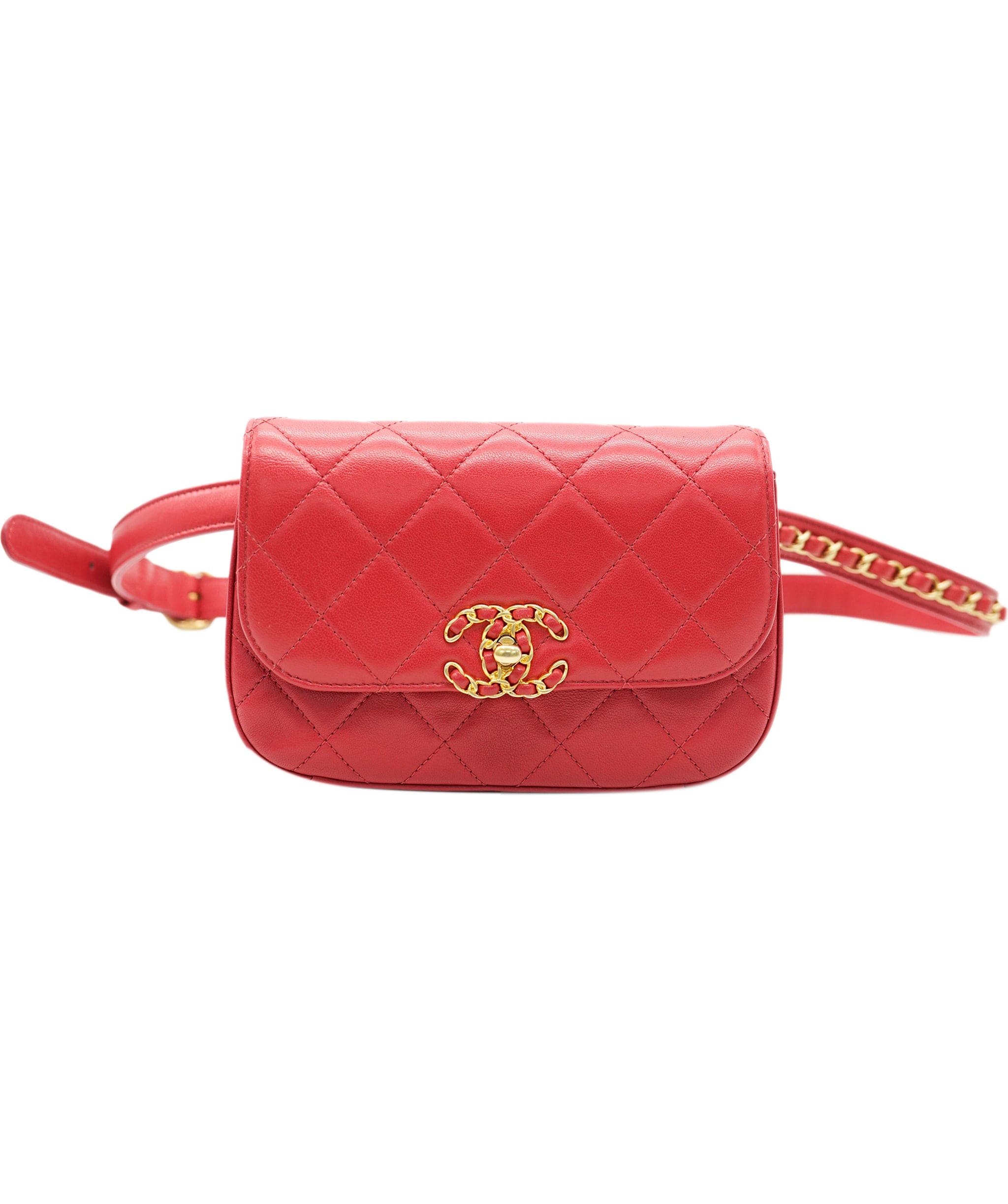 Chanel Chanel Quilted Lambskin Red Infinity Waist Belt Bag ALC1984