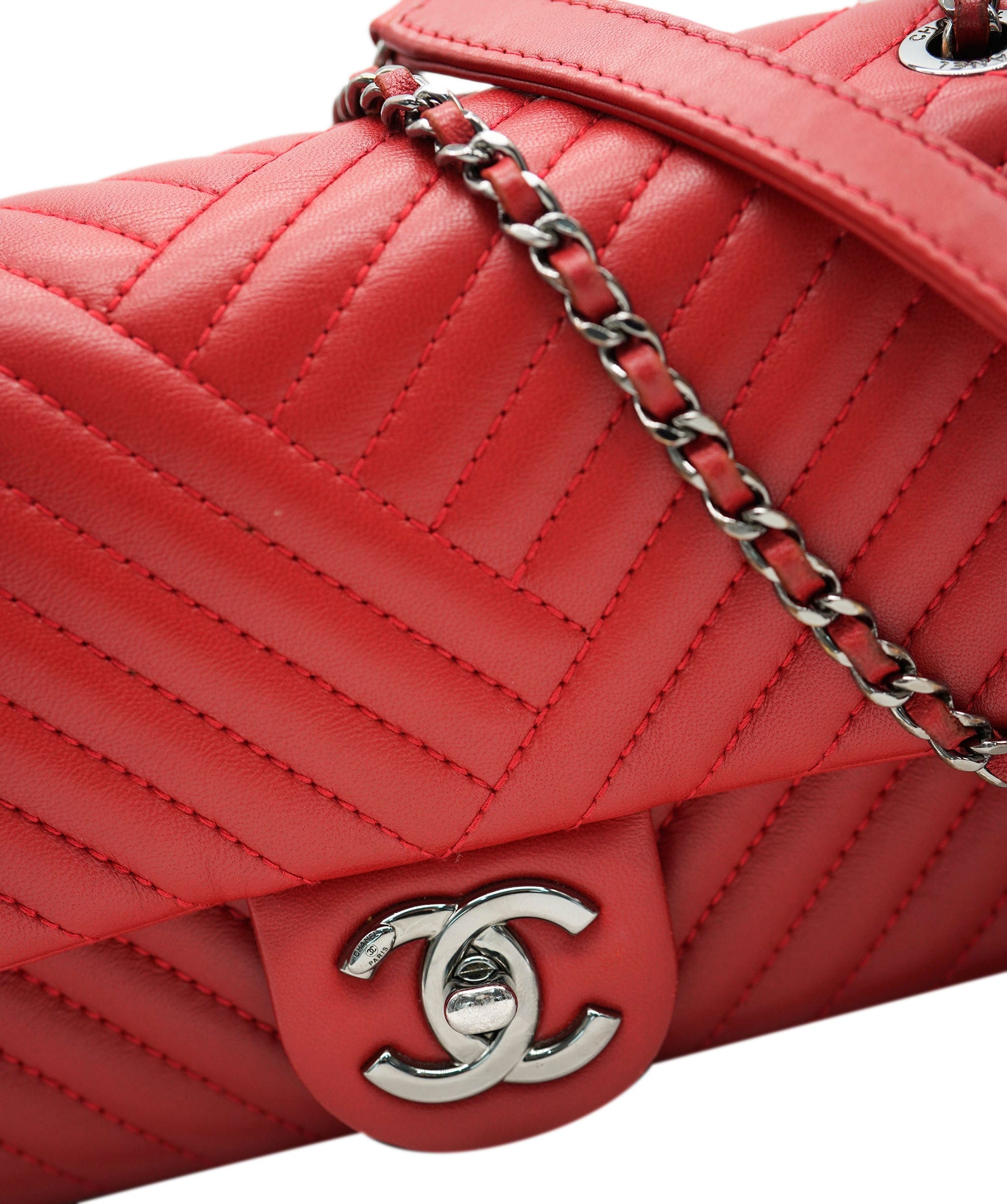 Chanel Chanel Red Lambskin Small CC Crossing Single Flap ABC0779