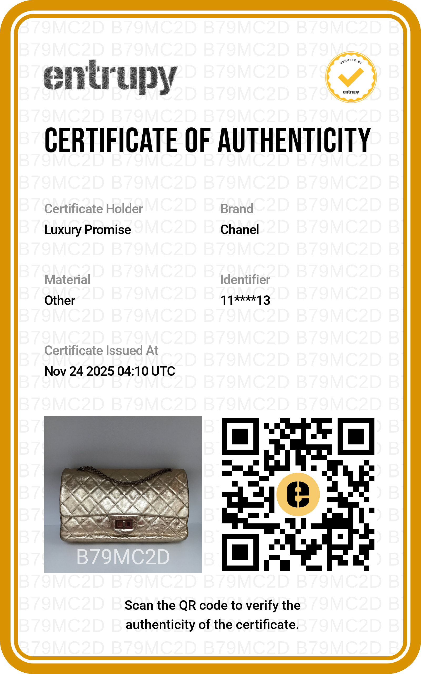 Chanel Chanel Reissue 227 Metallic Gold RGHW SYCYR193