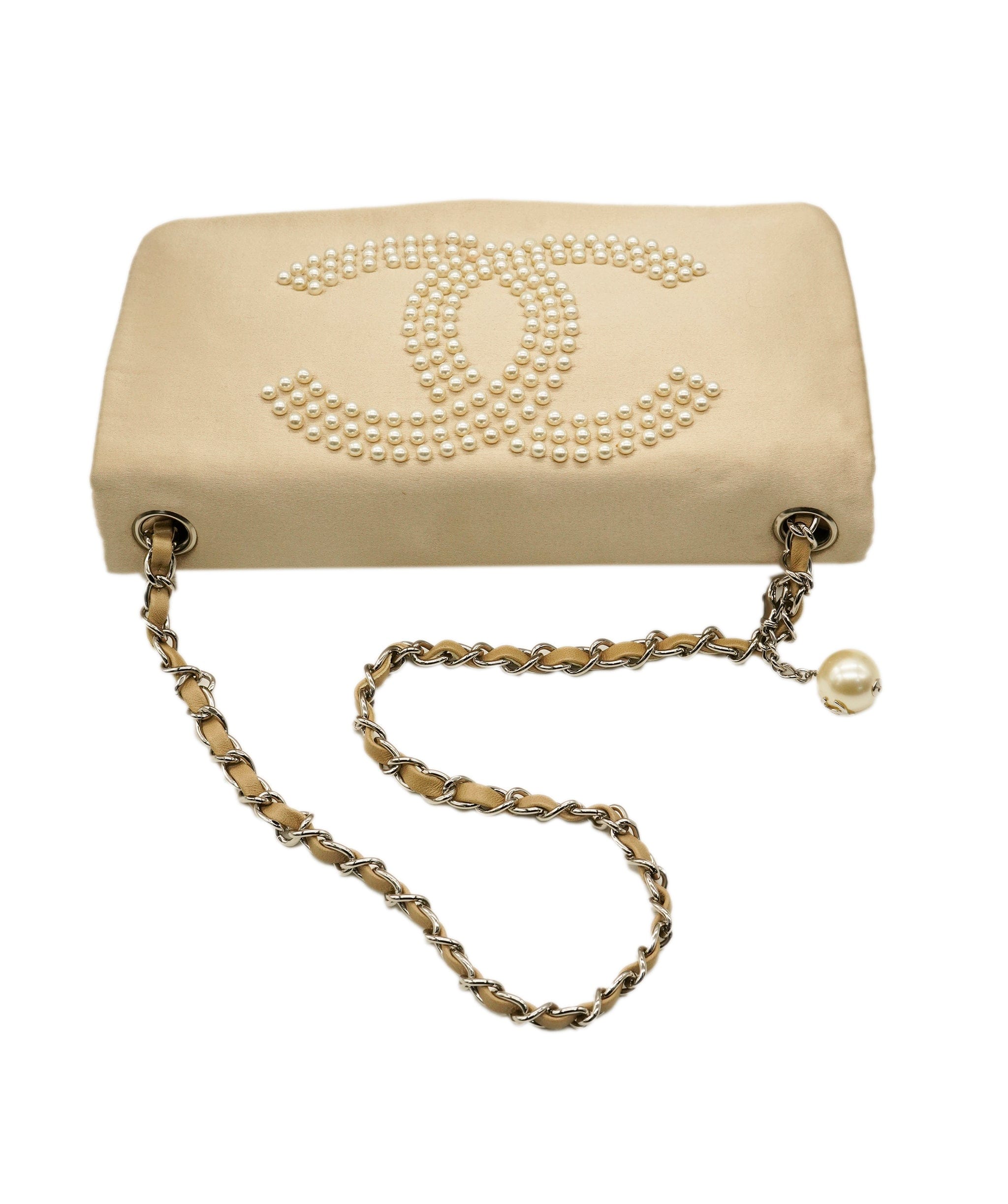Chanel Chanel Satin Beige CC Pearl Clutch Shoulder Bag ALC2314