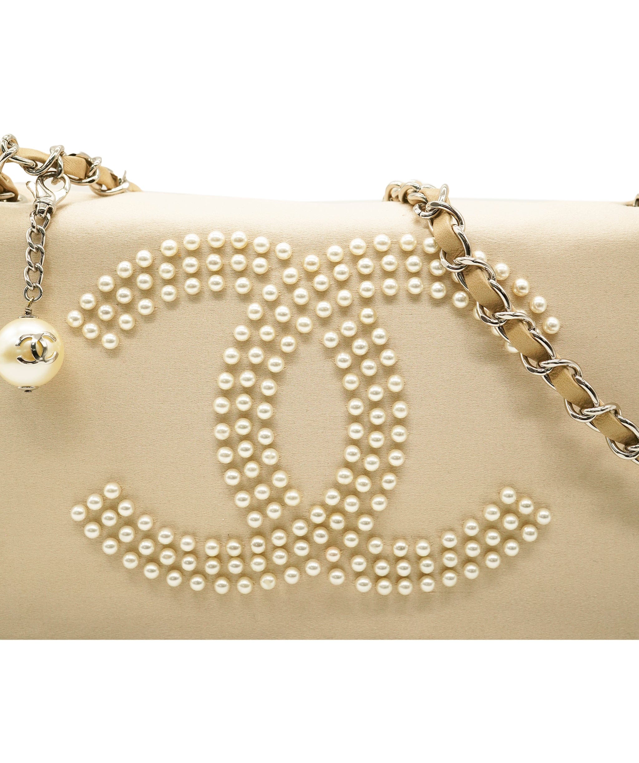 Chanel Chanel Satin Beige CC Pearl Clutch Shoulder Bag ALC2314
