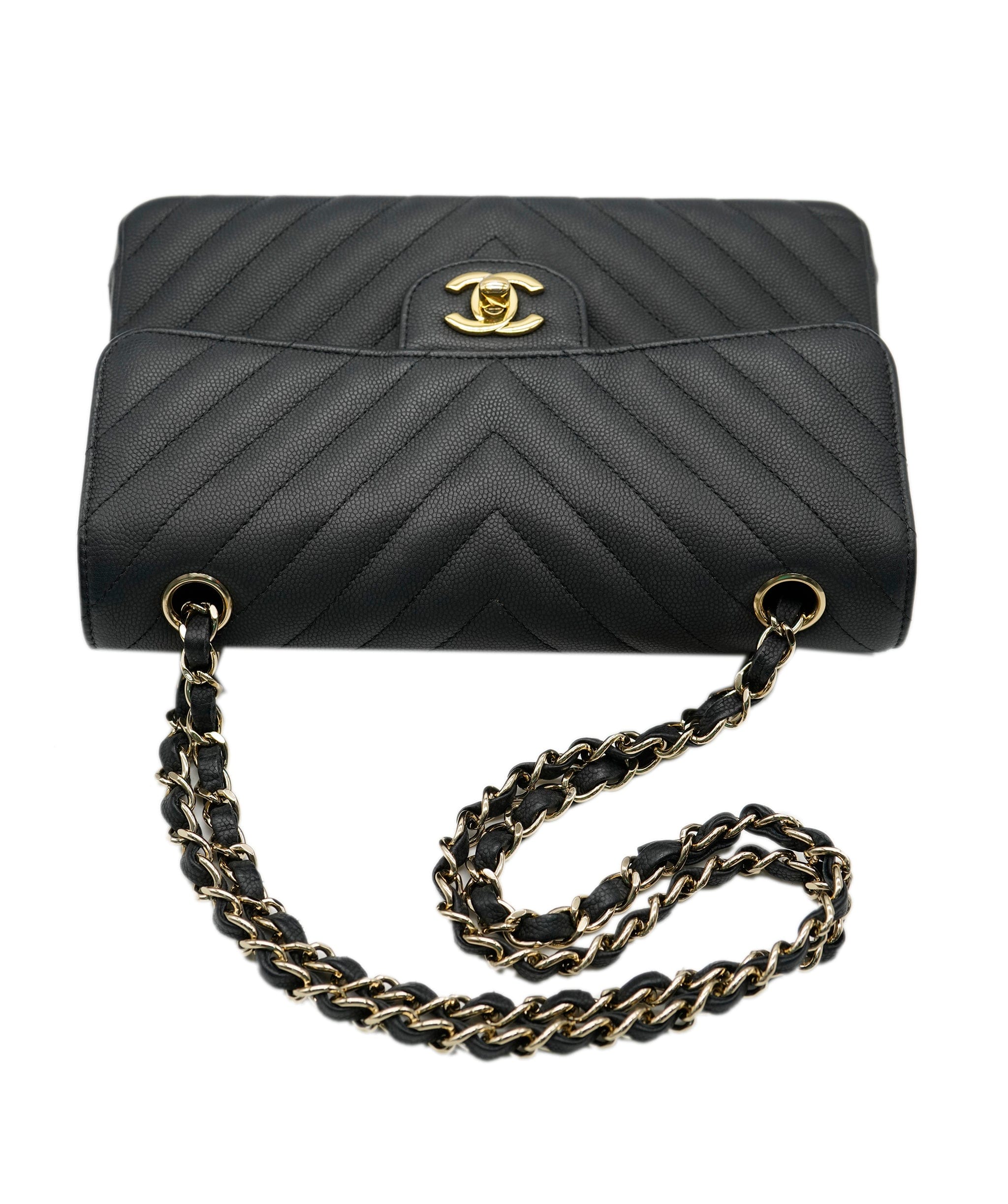 Chanel Chanel Small Classic Champagne Hardware Chevron ASC4312