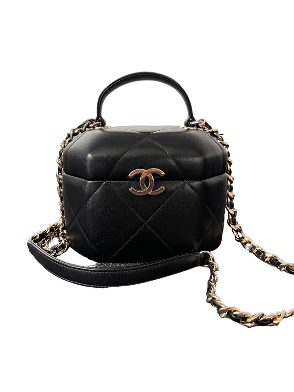 Chanel Chanel Top Handle Box Evening Bag Black LGHW SYCY209