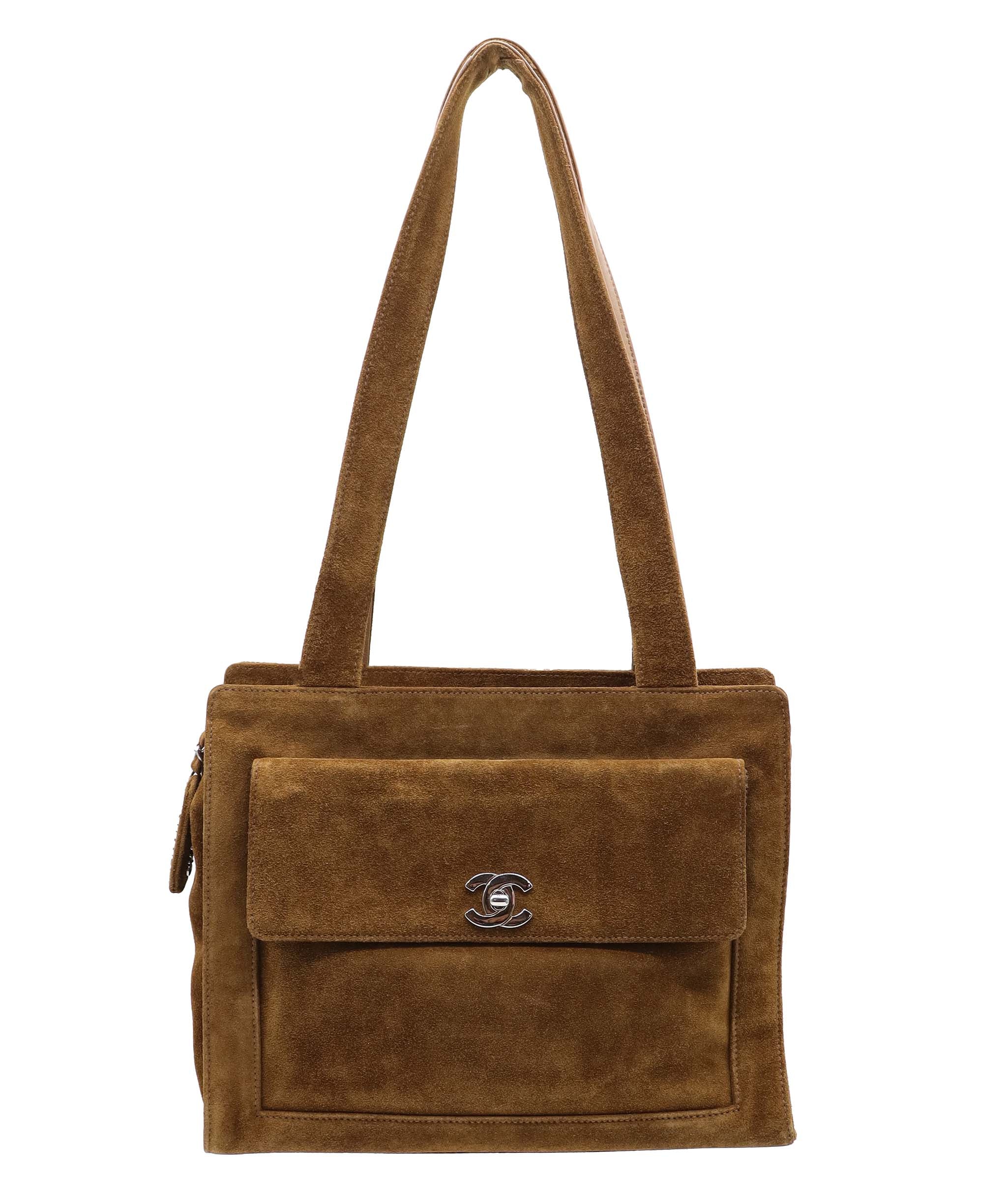 Chanel Chanel Turnlock Suede Tore Bag Light Brown DXBS6081