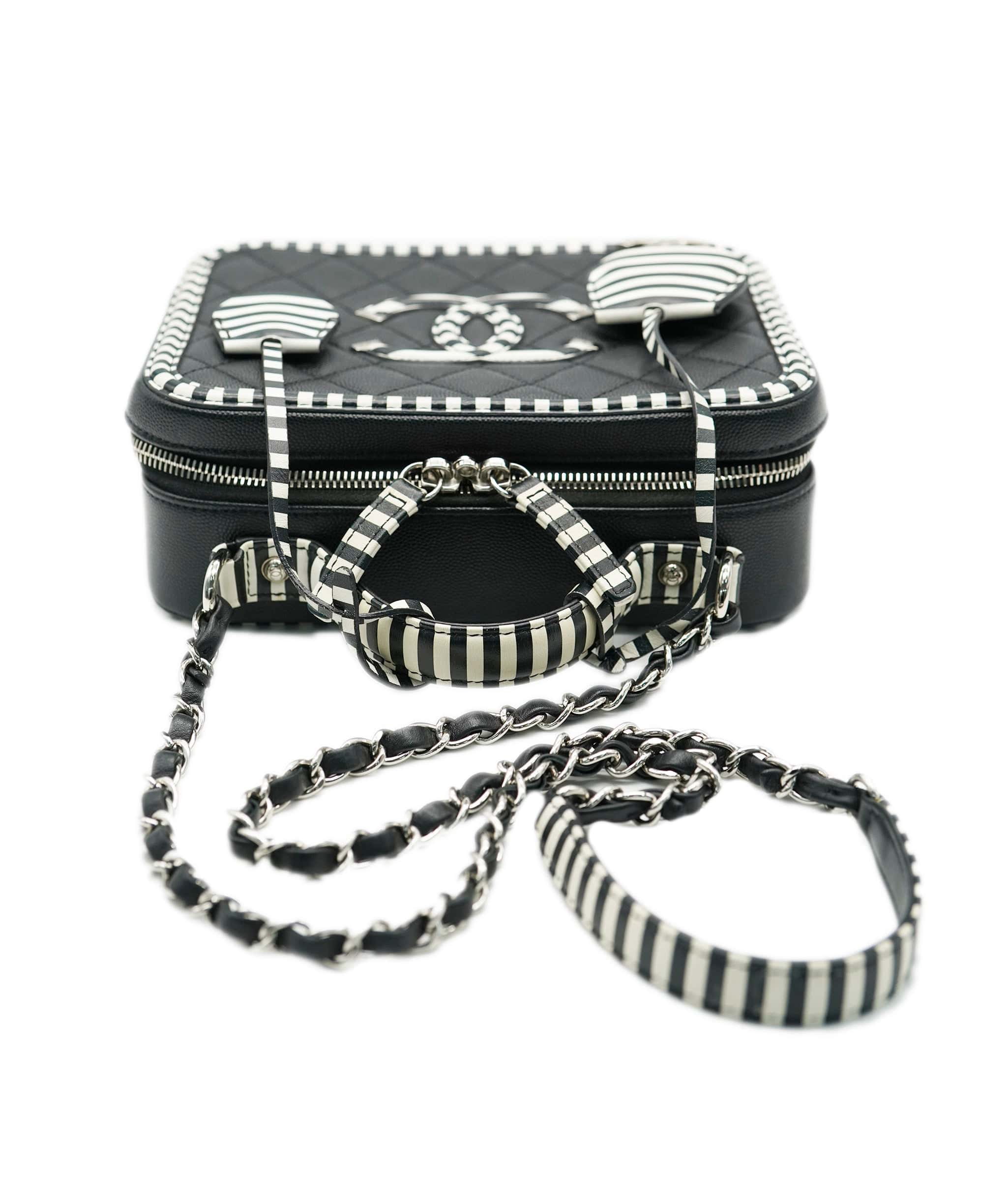 Chanel Chanel vanity box bag black and white stripes AVC1958