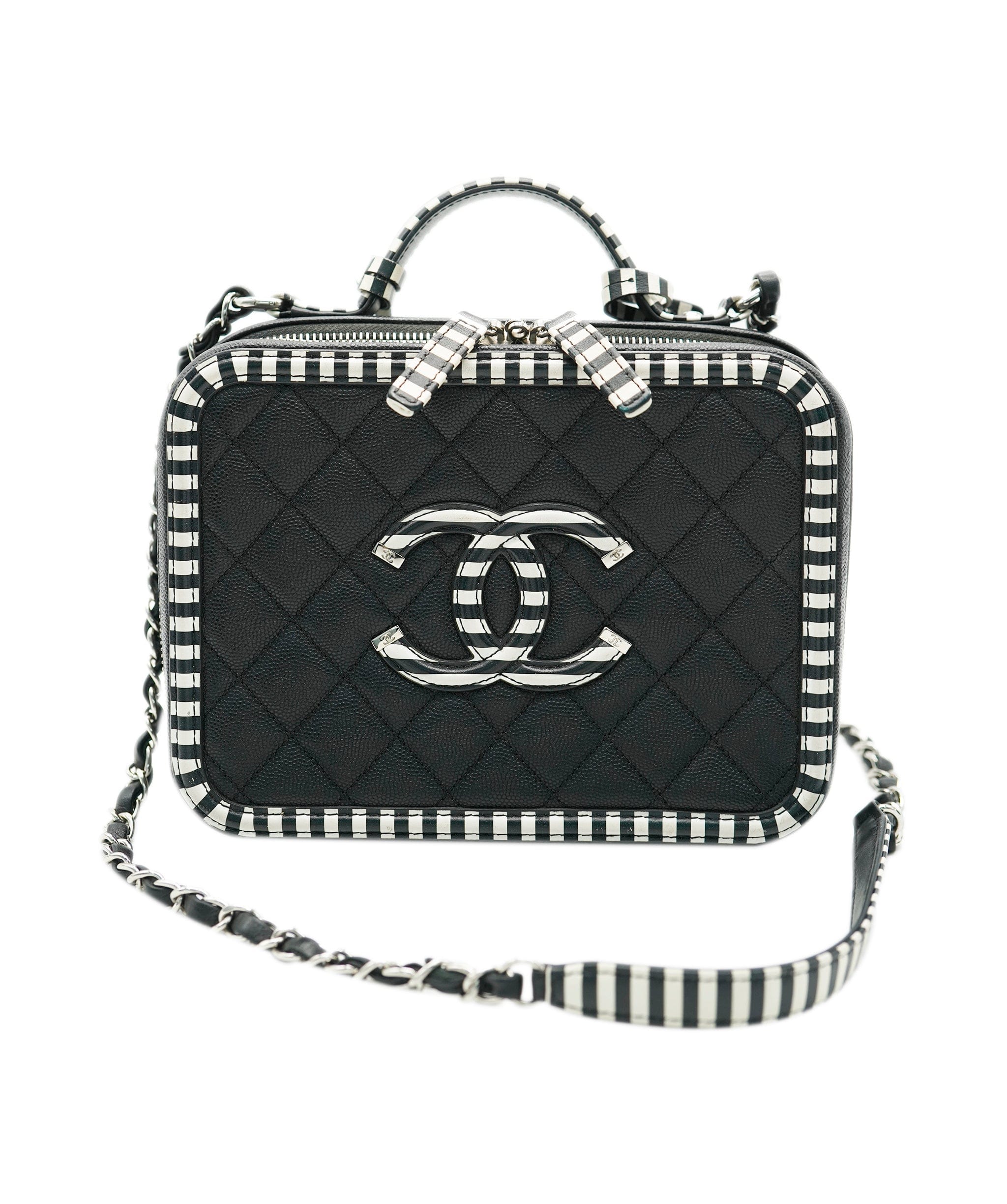 Chanel Chanel vanity box bag black and white stripes AVC1958