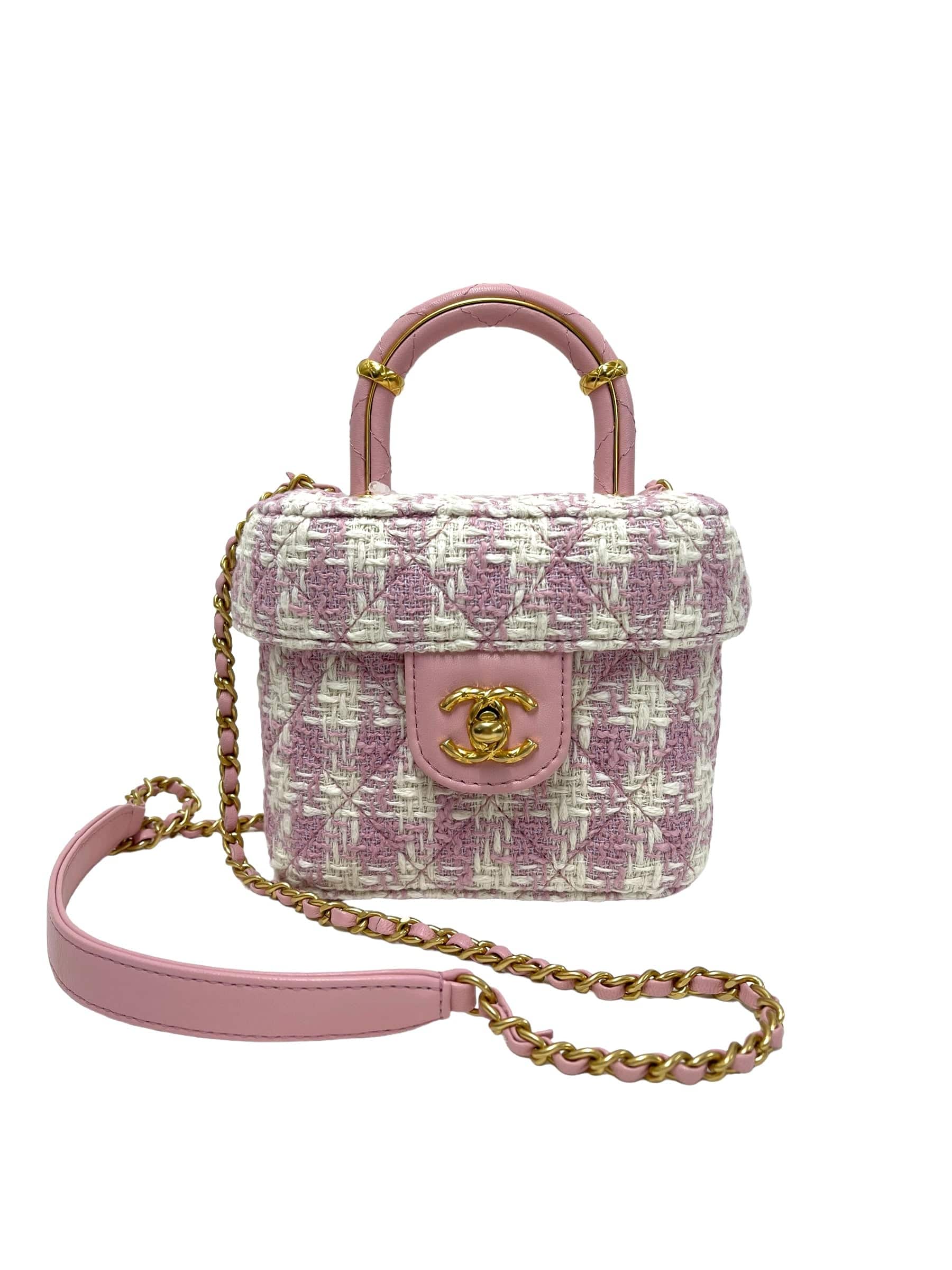 Chanel Chanel Vanity Top Handle Pink Tweed Matte GHW SKCB-075832