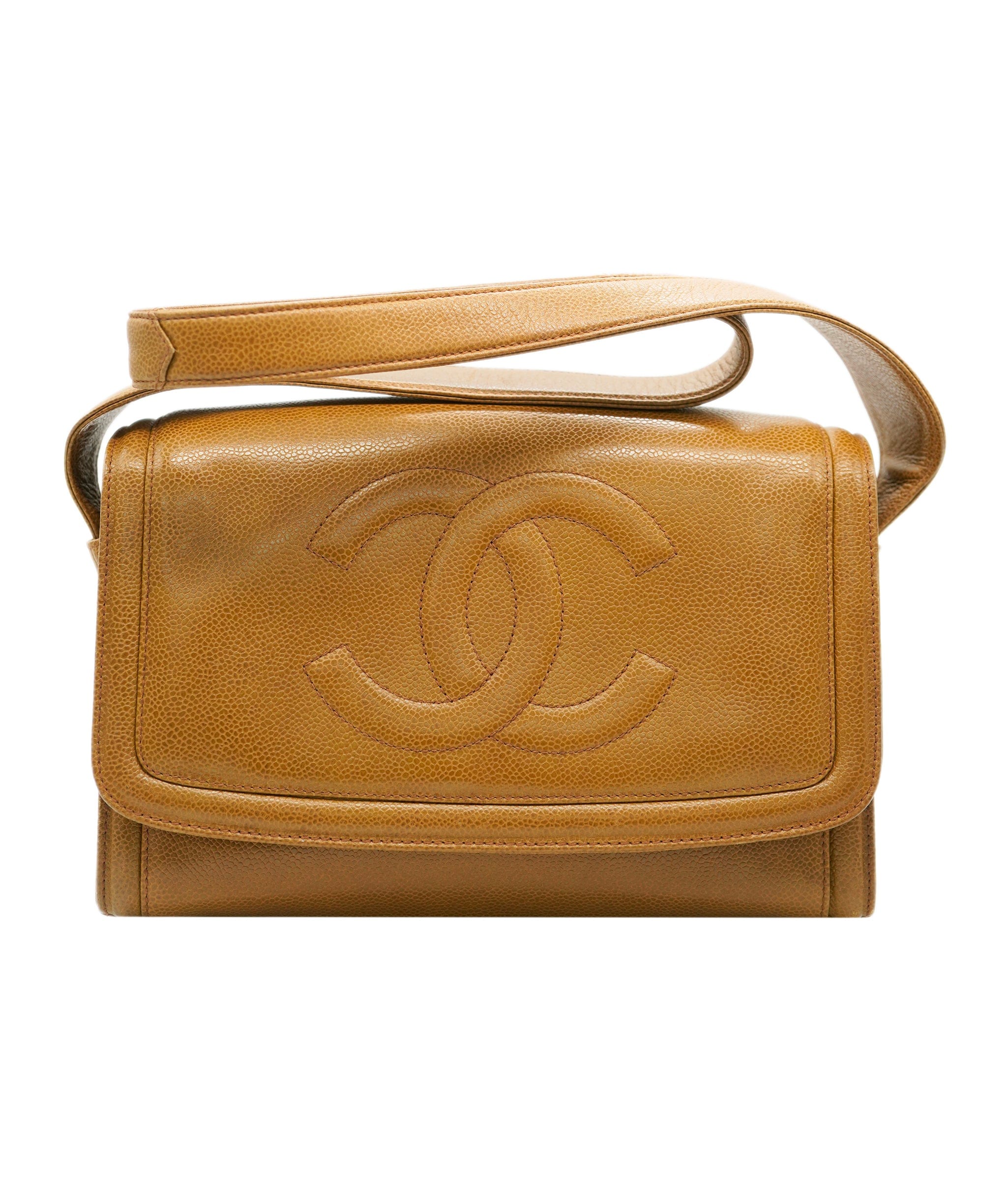 Chanel CHANEL VINTAGE BIG COCO SHOULDER BAG CAMEL CAVIAR SKIN 90234745 DBXS3590