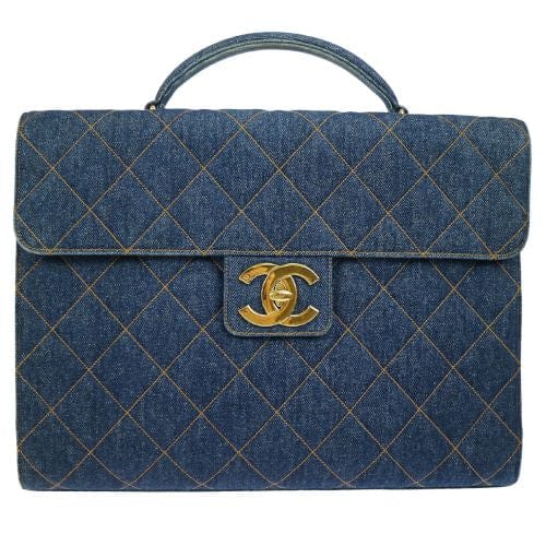 Chanel Chanel Vintage Briefcase Tote XL CC Blue Denim GHW #4 SKC1800