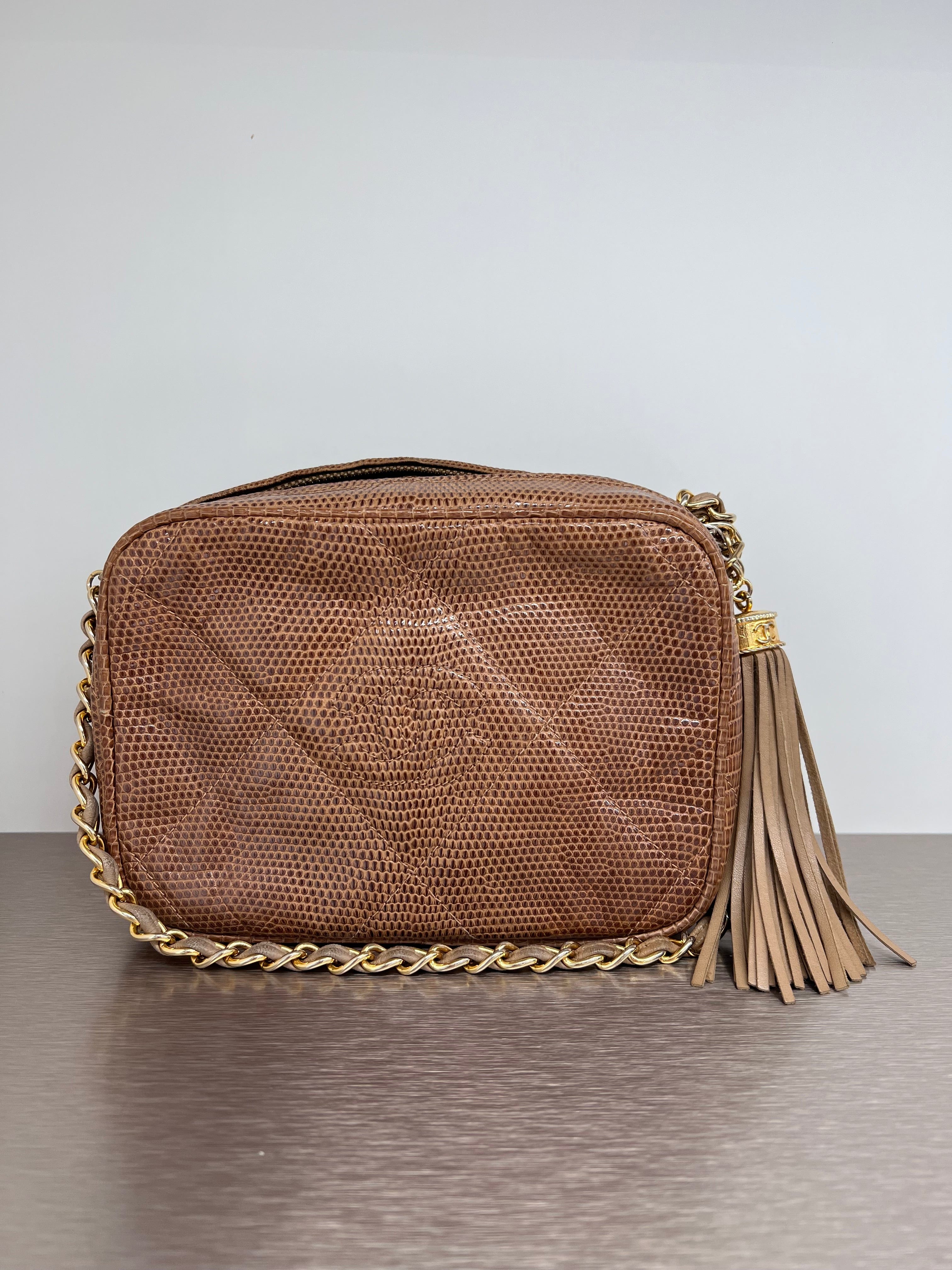 Chanel Chanel Vintage Camera Bag Caramel Lizard GHW #0897476 SKCT4031