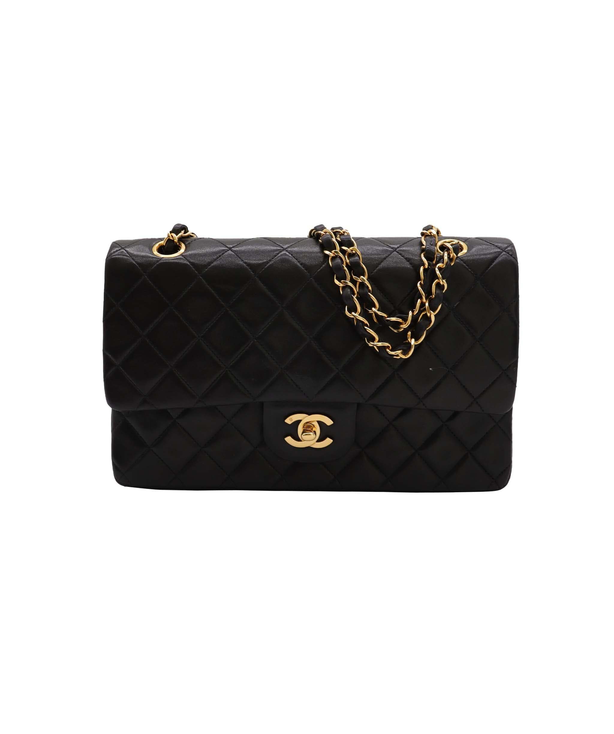 Chanel CHANEL VINTAGE CLASSIC FLAP MEDIUM CHAIN SHOULDER BAG BLACK LAMB SKIN 90247148 DXBS0958