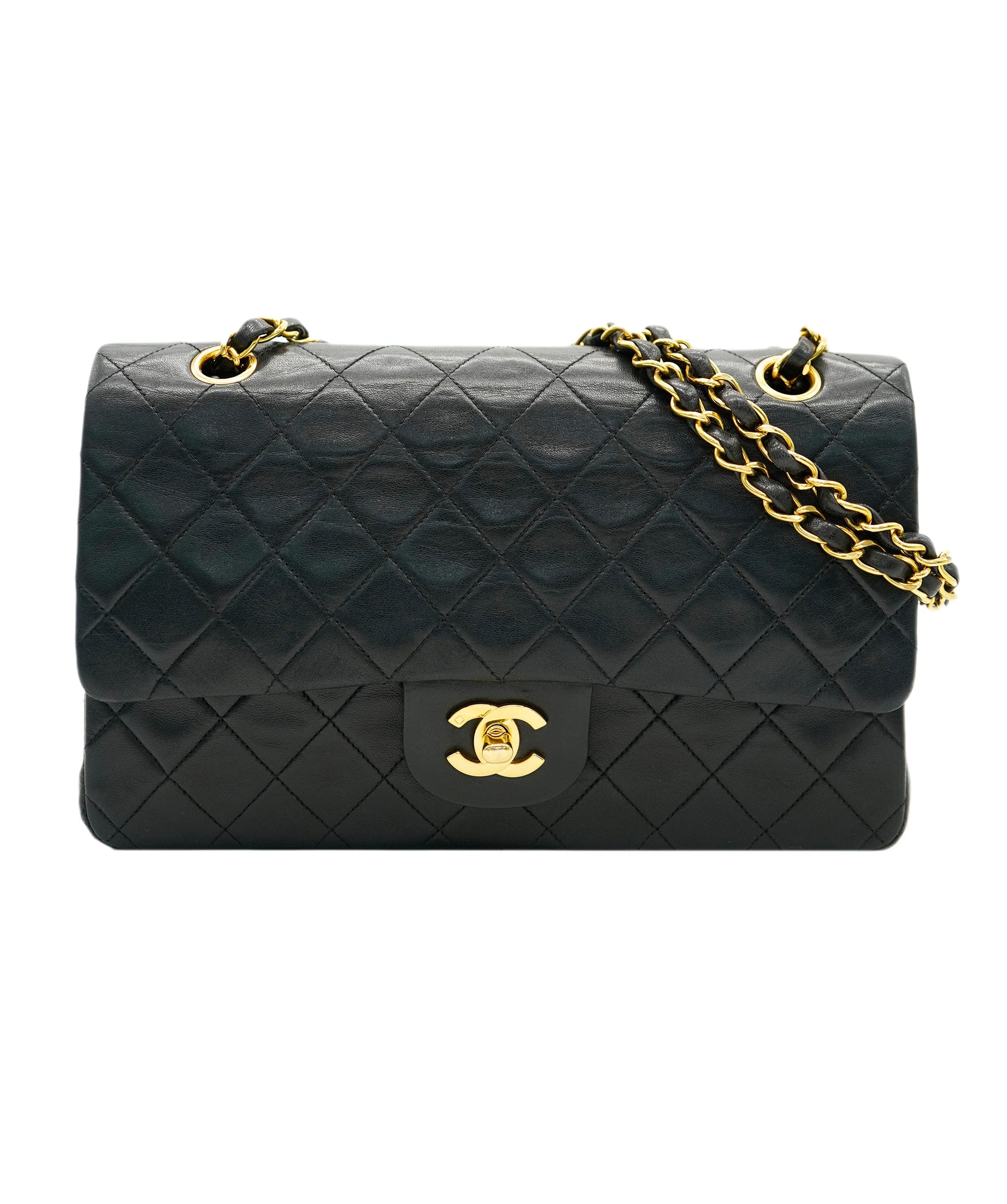 Chanel CHANEL VINTAGE CLASSIC FLAP MEDIUM CHAIN SHOULDER BAG BLACK LAMB SKIN 90255915 DBXS2152