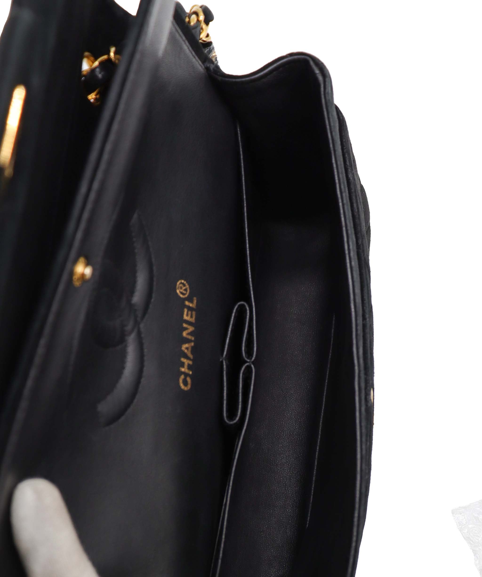 Chanel CHANEL VINTAGE CLASSIC FLAP MEDIUM CHAIN SHOULDER BAG BLACK SUEDE DXBS3462