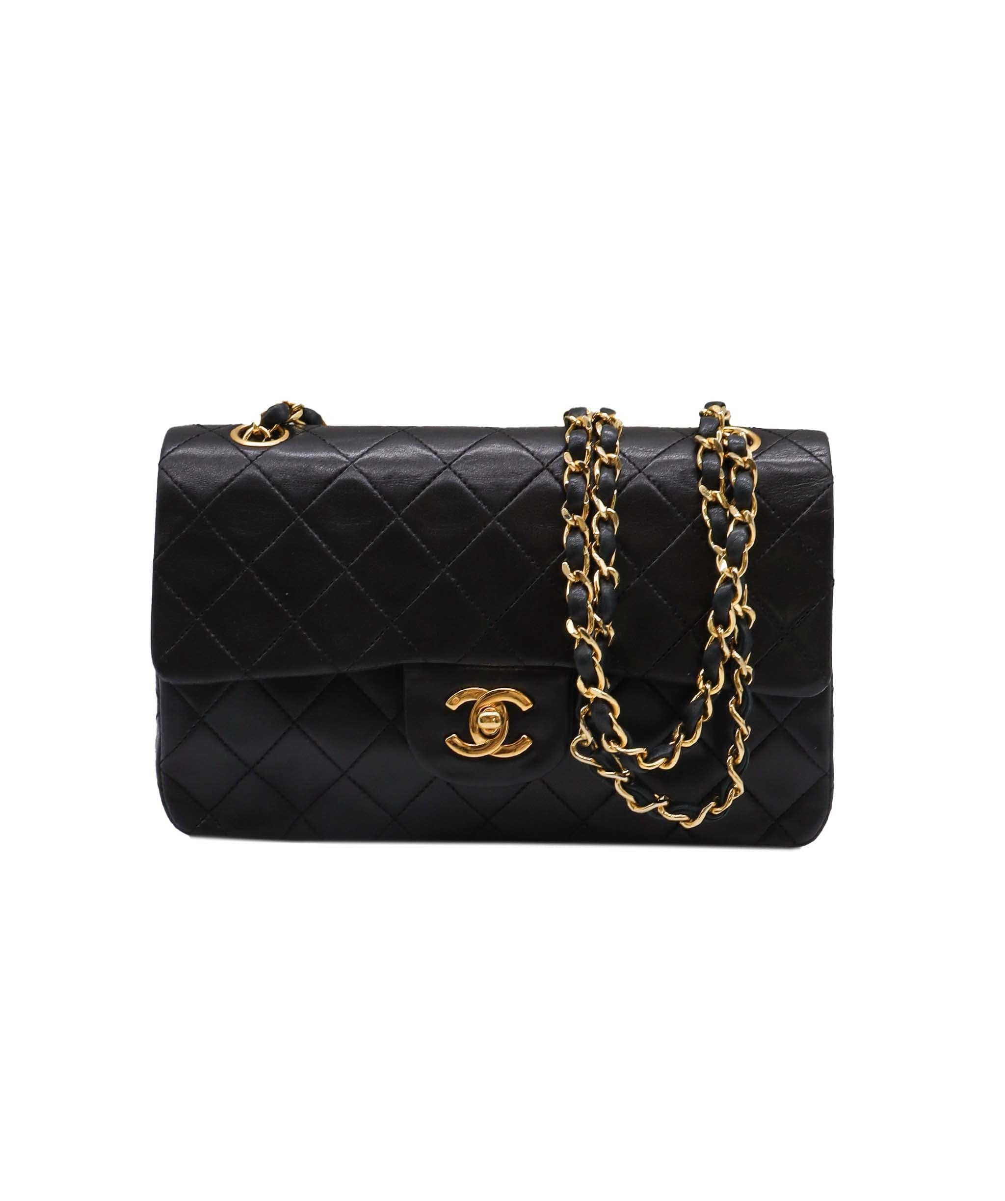 Chanel CHANEL VINTAGE CLASSIC FLAP SMALL CHAIN SHOULDER BAG BLACK LAMB SKIN DXBS0936