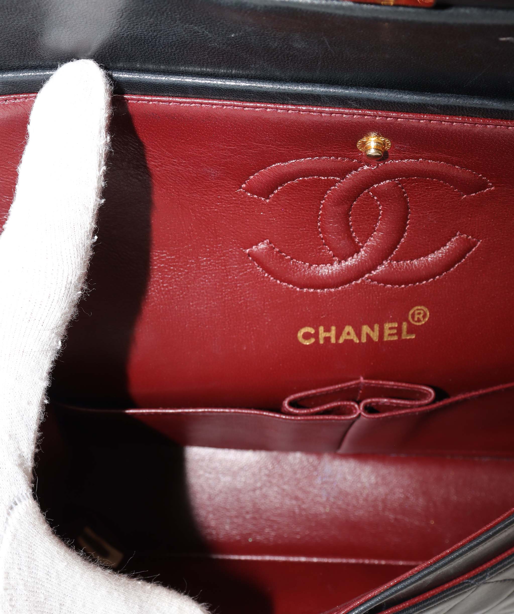 Chanel CHANEL VINTAGE CLASSIC FLAP SMALL CHAIN SHOULDER BAG BLACK LAMB SKIN  DXBS0955