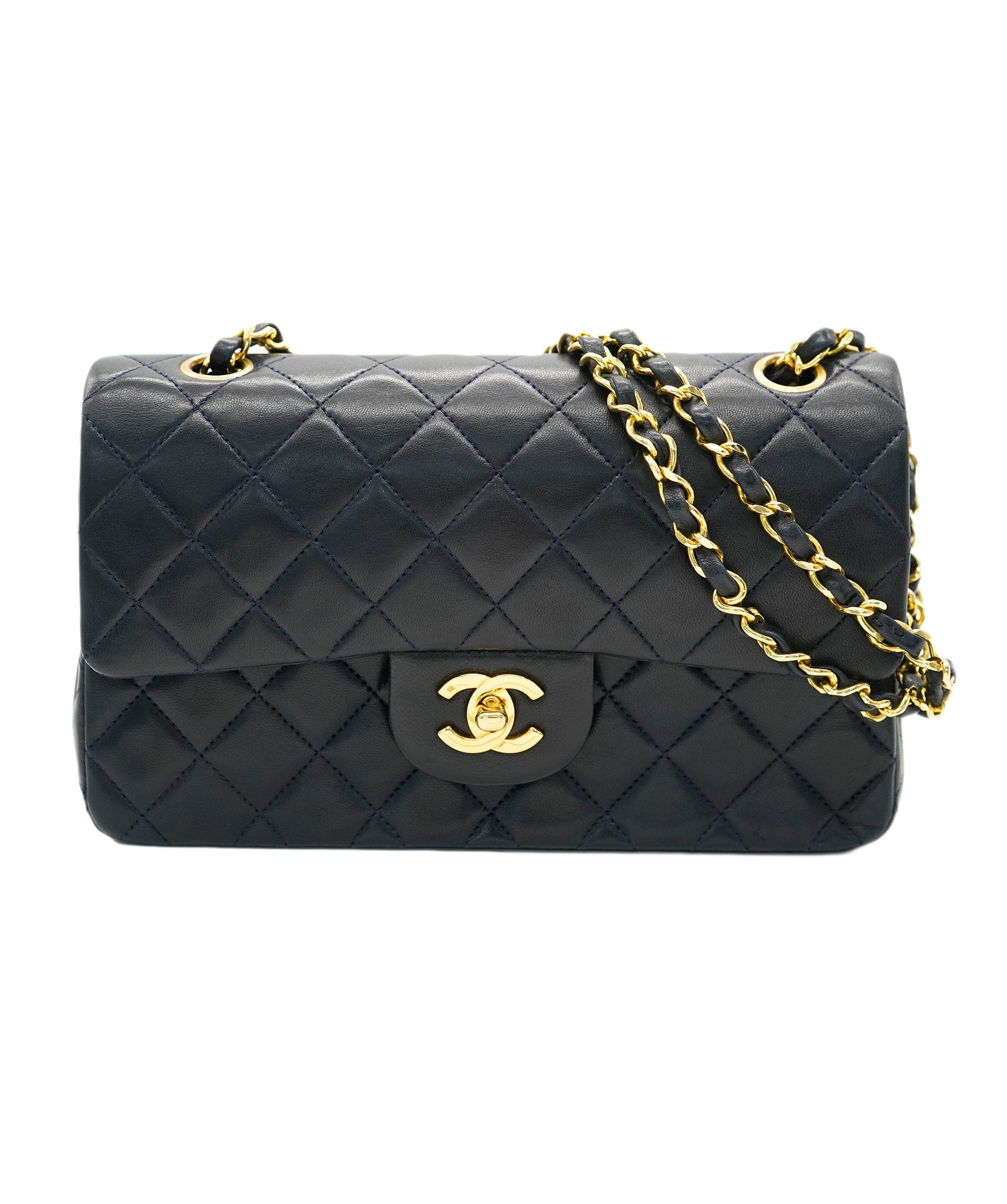 Chanel CHANEL VINTAGE CLASSIC FLAP SMALL CHAIN SHOULDER BAG NAVY LAMB SKIN 90228461 DBXS0037