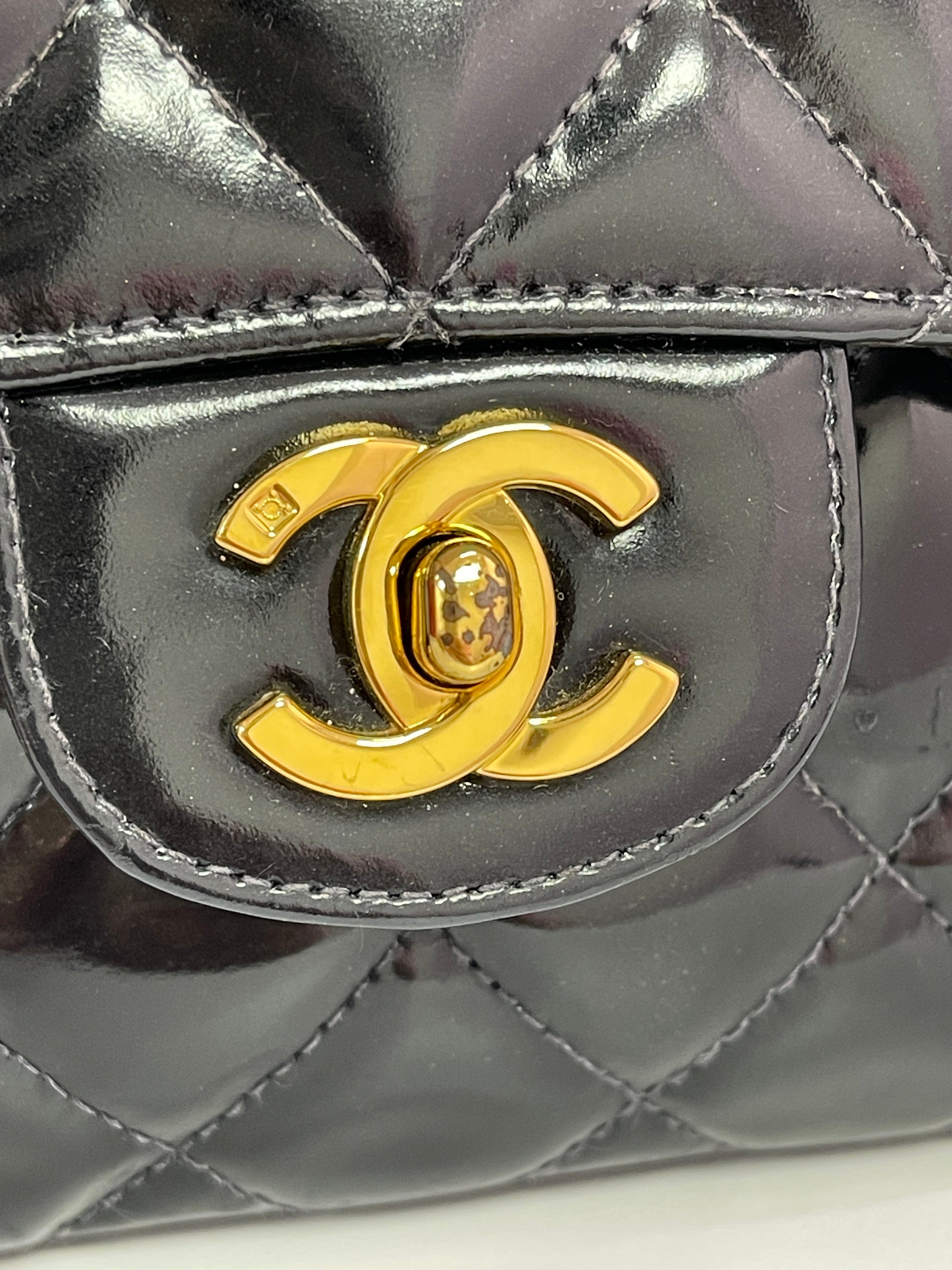 Chanel Chanel Vintage Double Face Top Handle Medium Black Patent GHW #4 SKCY030