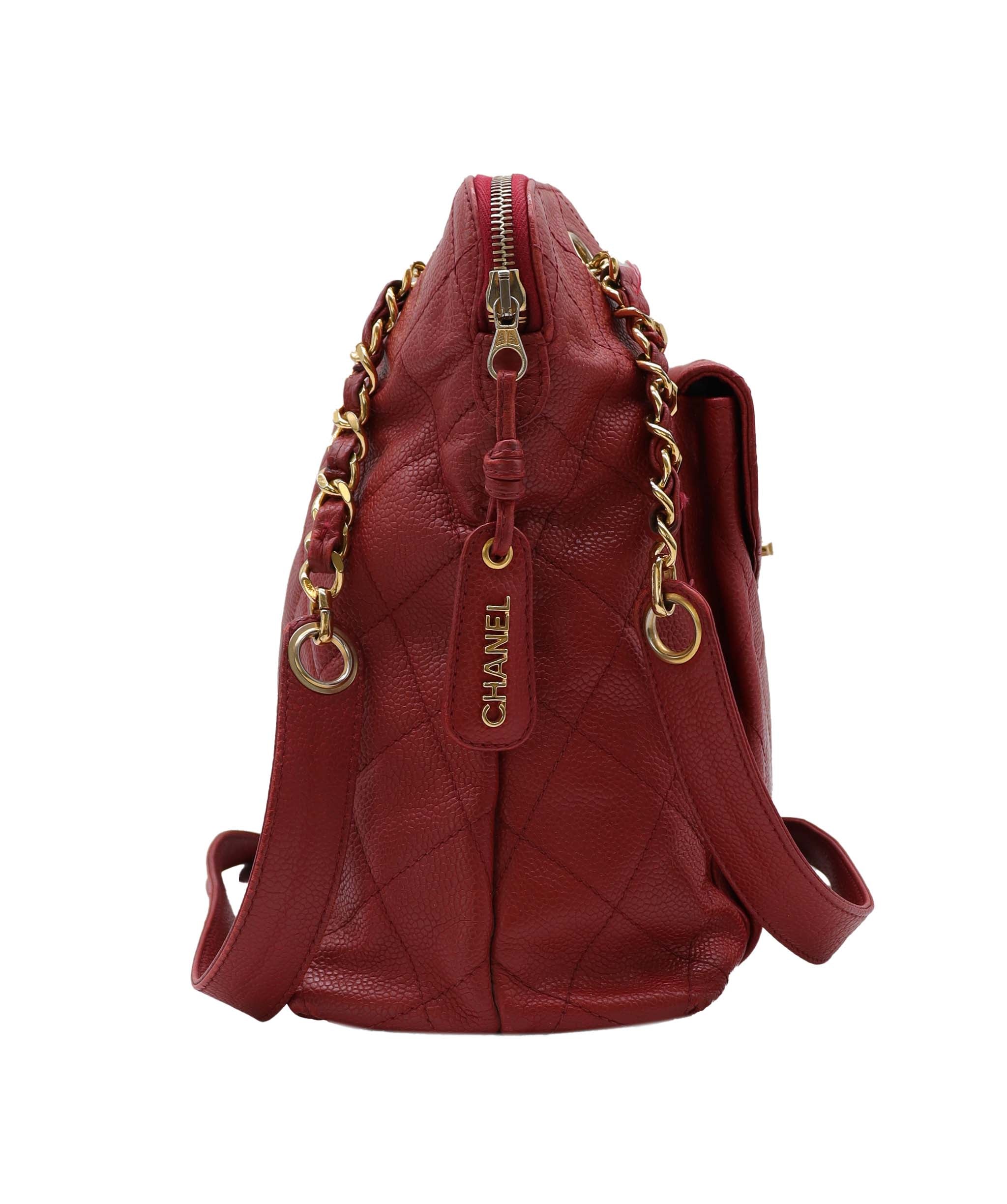 Chanel Chanel Vintage Envelope Turnlock Zip Tote Red Caviar GHW #4 SKC1995