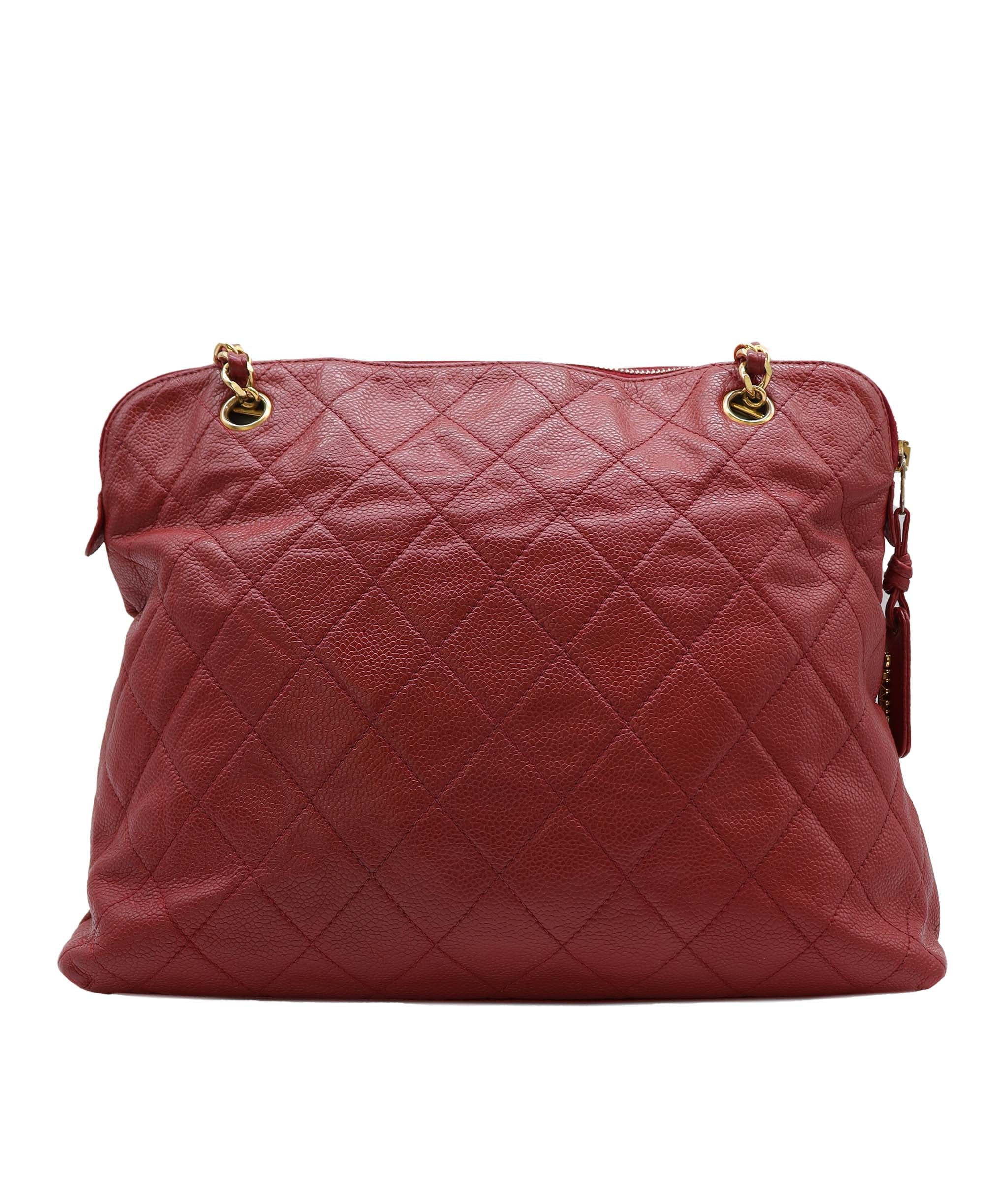 Chanel Chanel Vintage Envelope Turnlock Zip Tote Red Caviar GHW #4 SKC1995