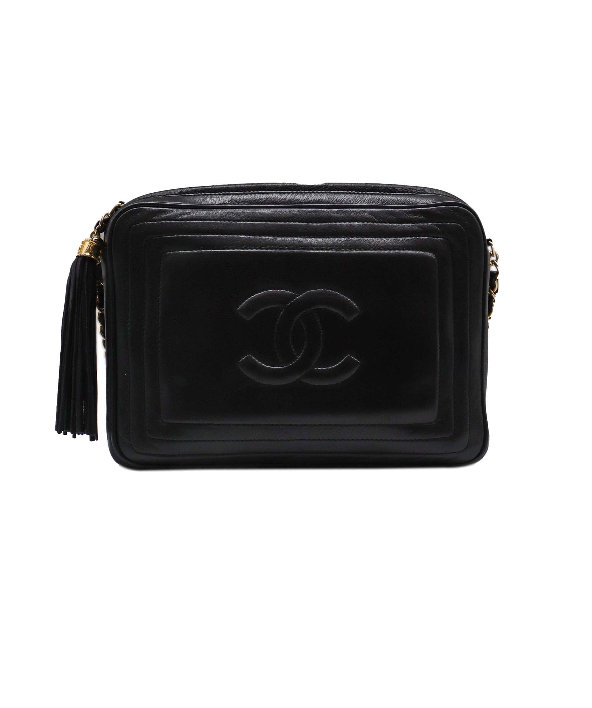 Chanel CHANEL VINTAGE FRINGE CHAIN SHOULDER BAG BLACK LAMB SKIN 90243352