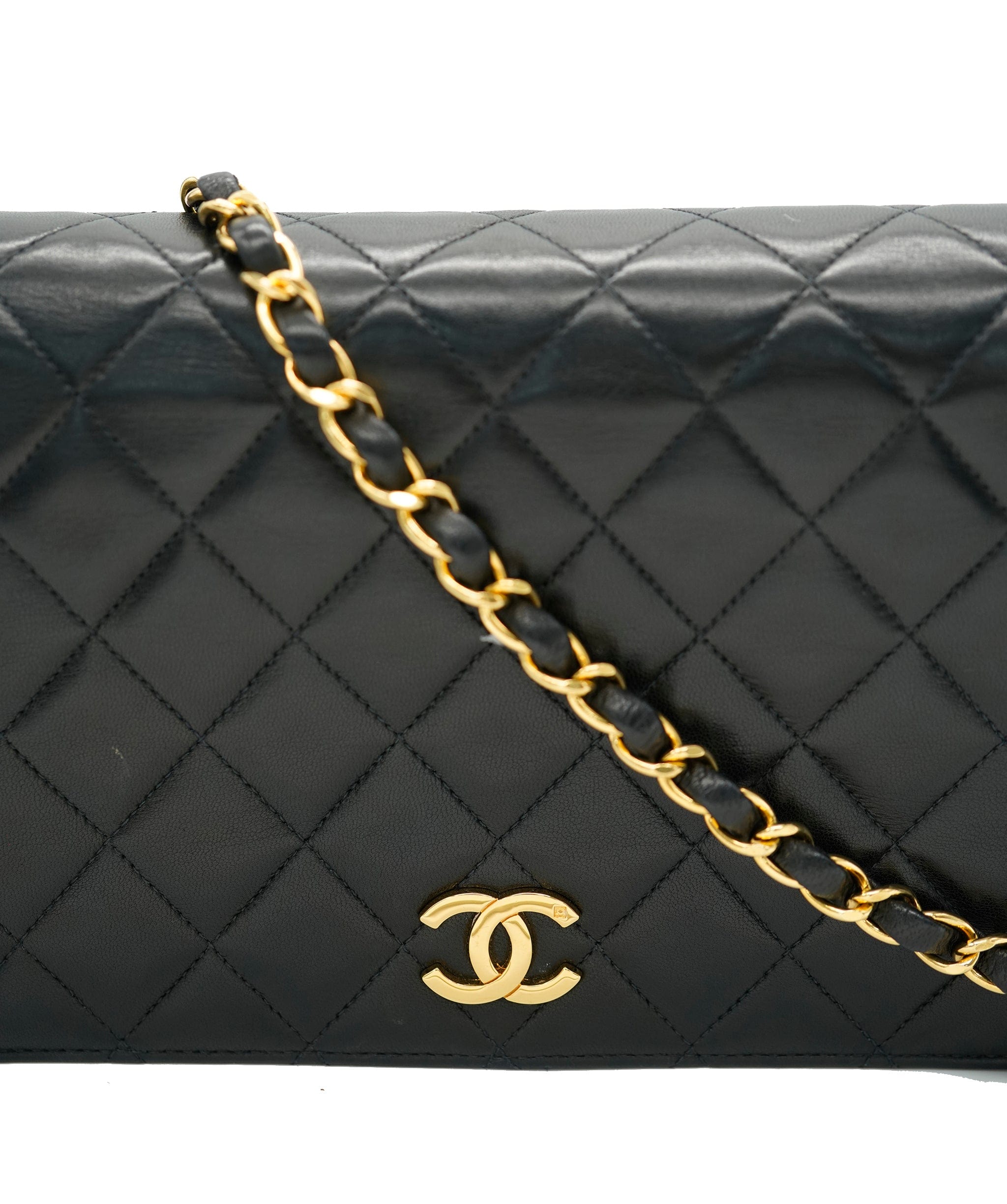 Chanel CHANEL VINTAGE FULL FLAP CHAIN SHOULDER BAG BLACK LAMB SKIN DBXS0016