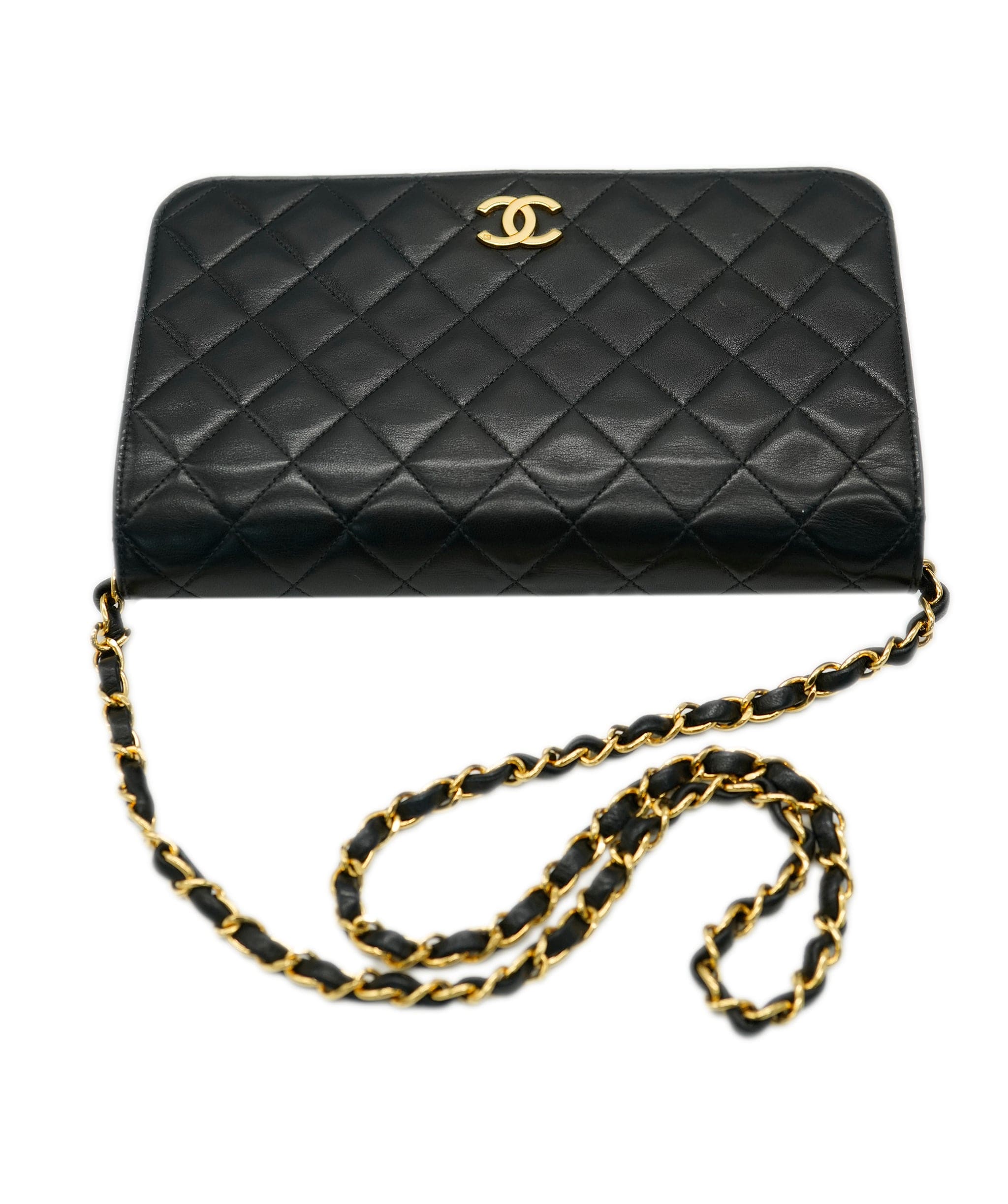 Chanel CHANEL VINTAGE FULL FLAP CHAIN SHOULDER BAG BLACK LAMB SKIN DBXS0016