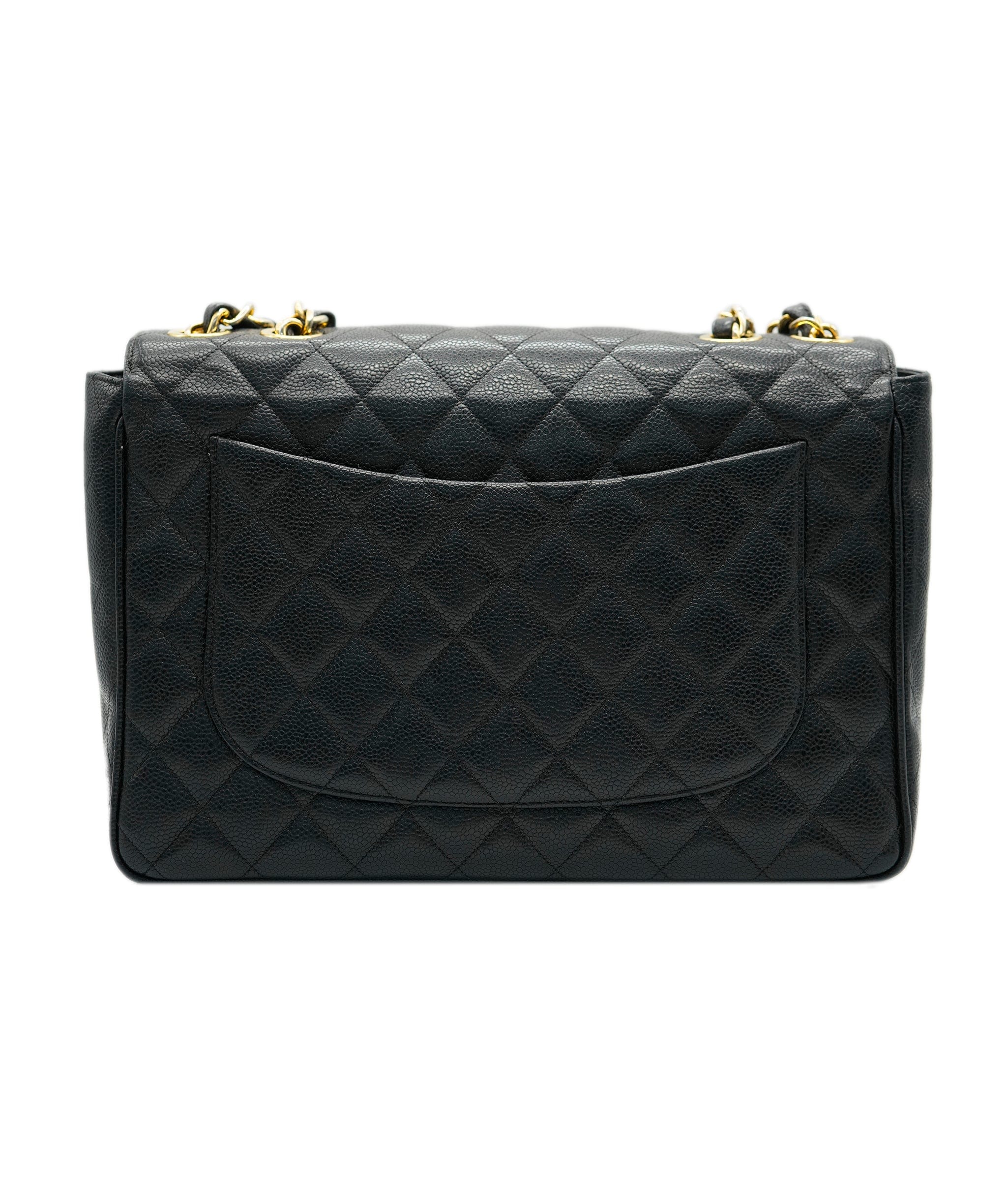 Chanel Chanel Vintage Jumbo Black Caviar Quilted CC Classic Flap AGC1477