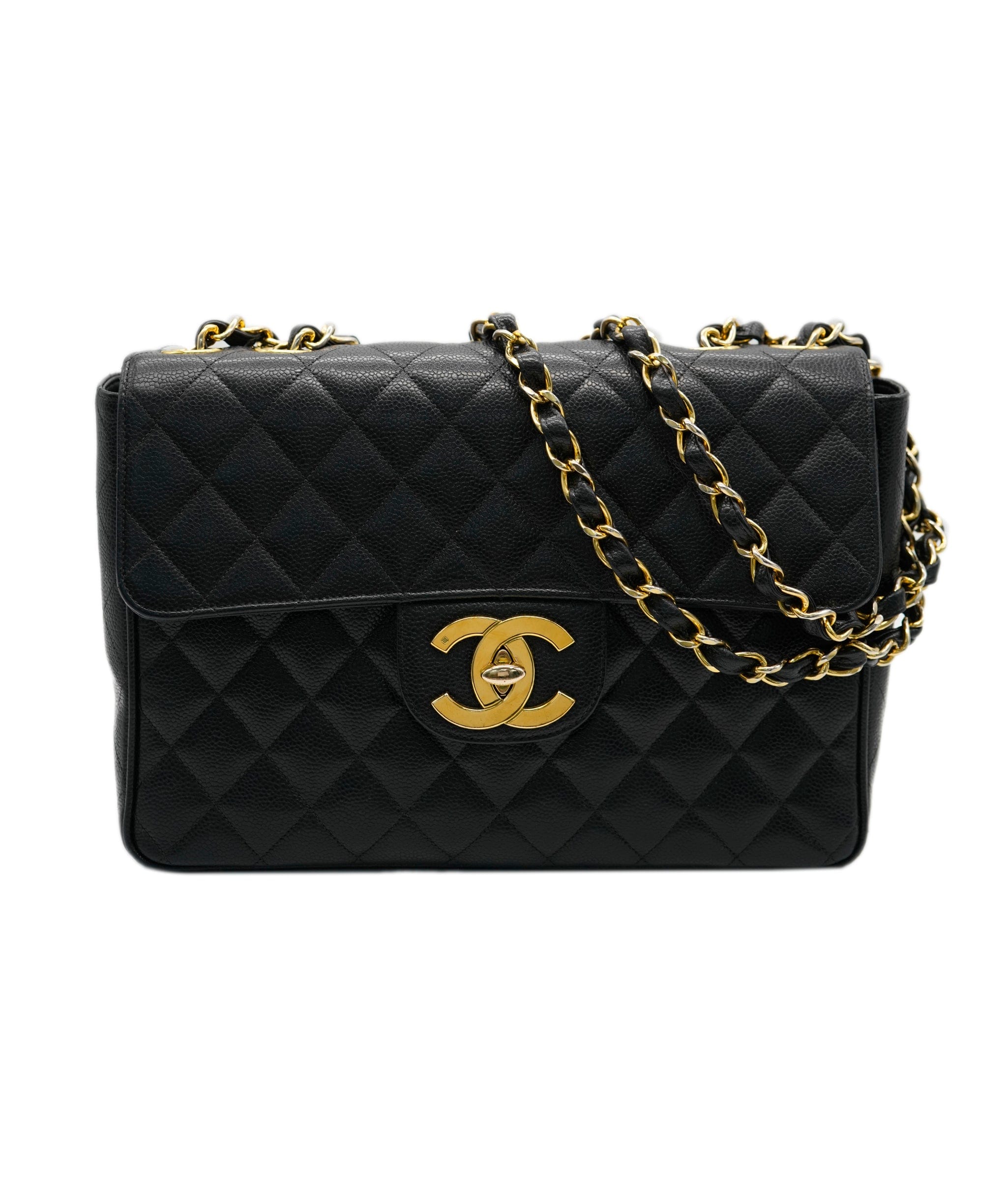 Chanel Chanel Vintage Jumbo Black Caviar Quilted CC Classic Flap AGC1477