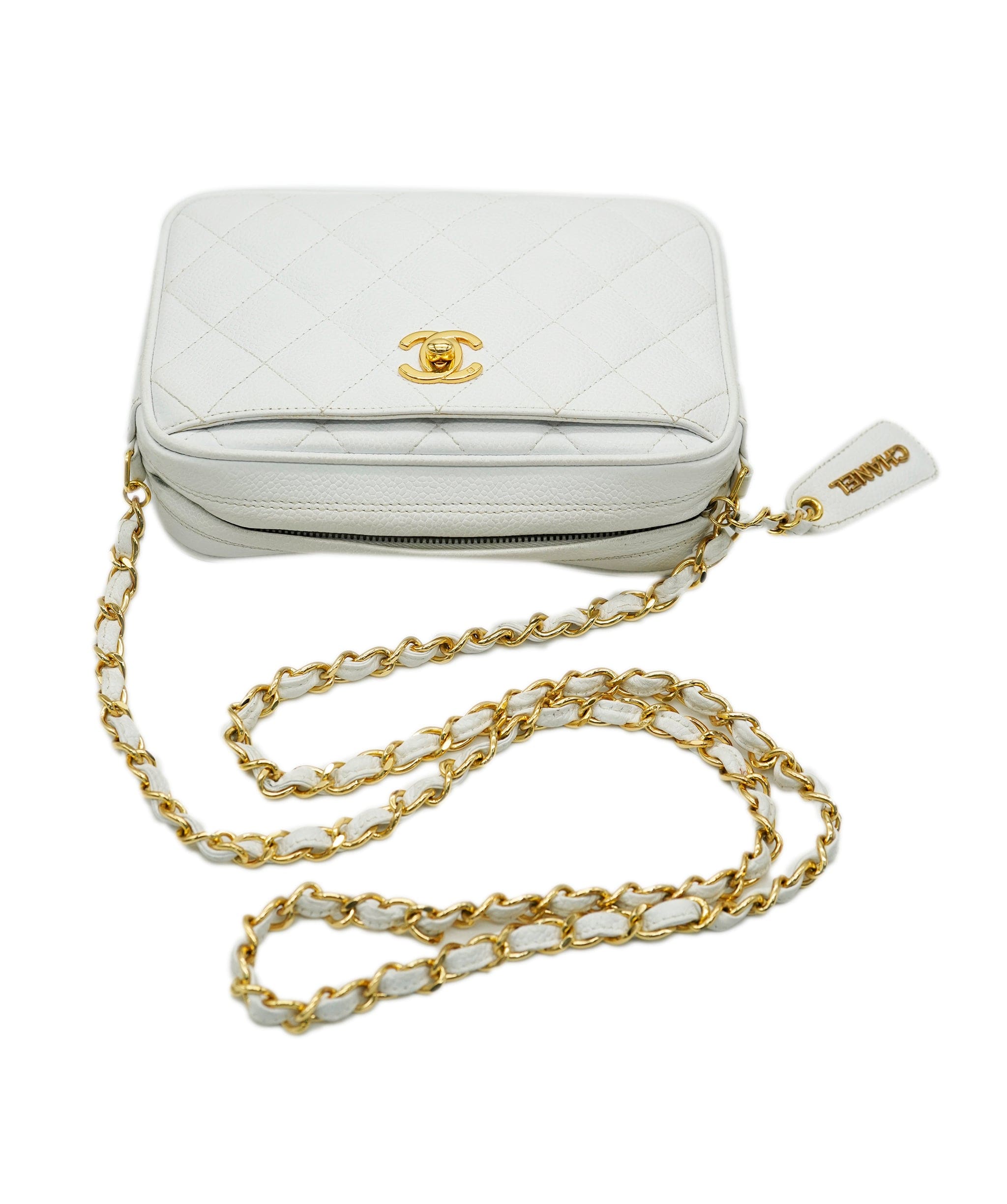 Chanel CHANEL VINTAGE MATELASSE CHAIN SHOULDER BAG WHITE CAVIAR SKIN 90241782 DBXS0644