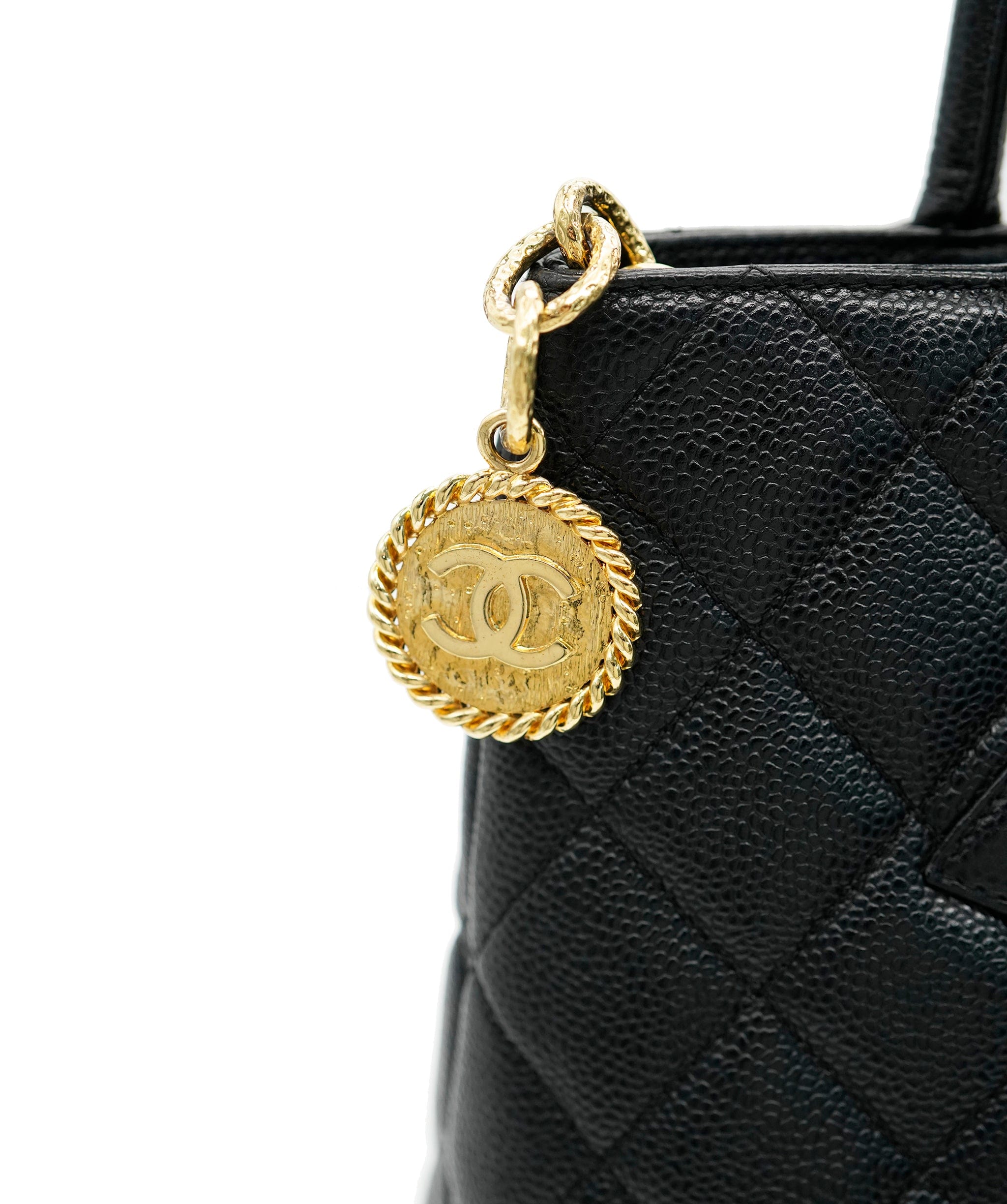 Chanel CHANEL VINTAGE MEDALLION TOTE BAG BLACK CAVIAR SKIN DBXS2150