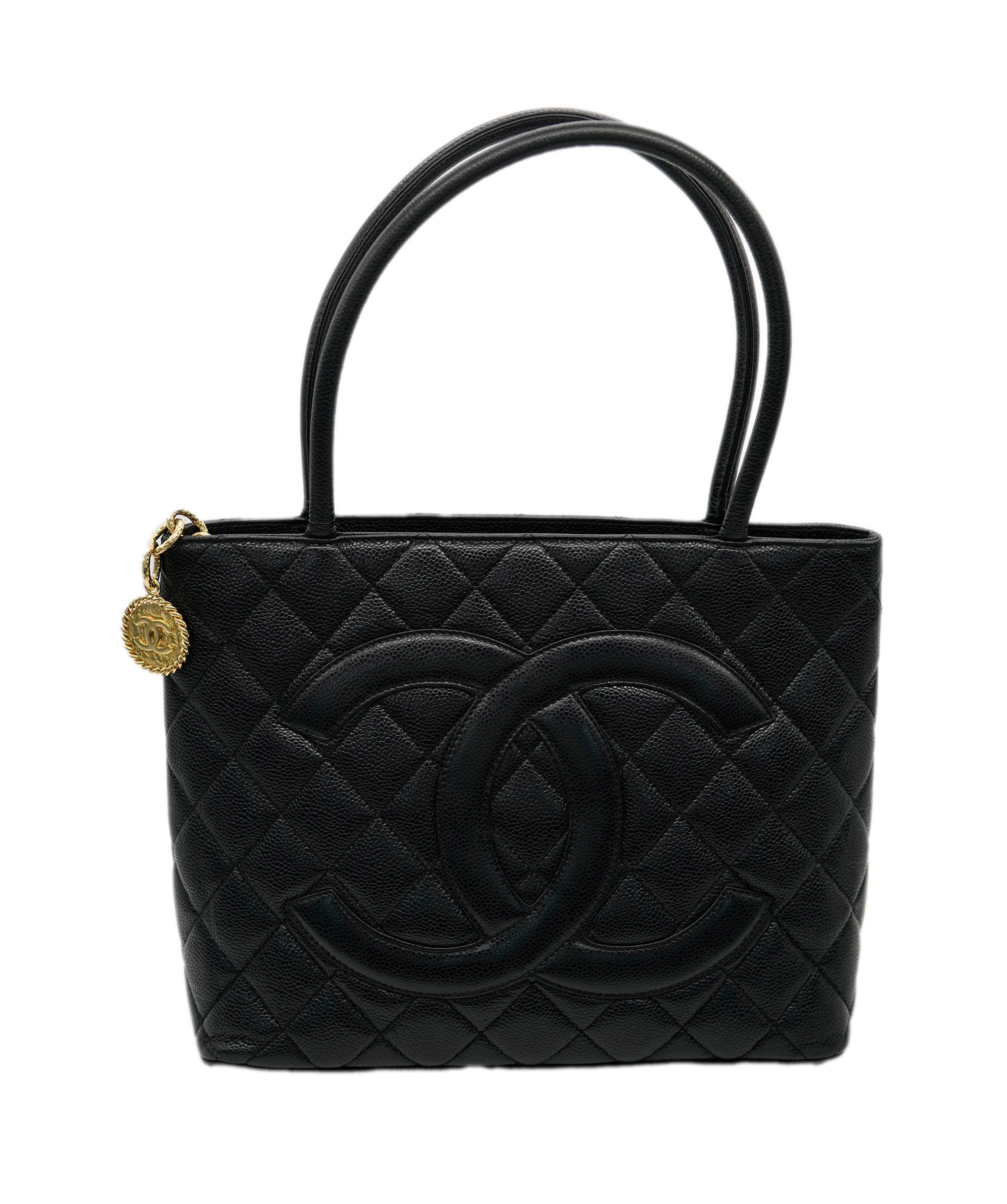 Chanel CHANEL VINTAGE MEDALLION TOTE BAG BLACK CAVIAR SKIN DBXS2150