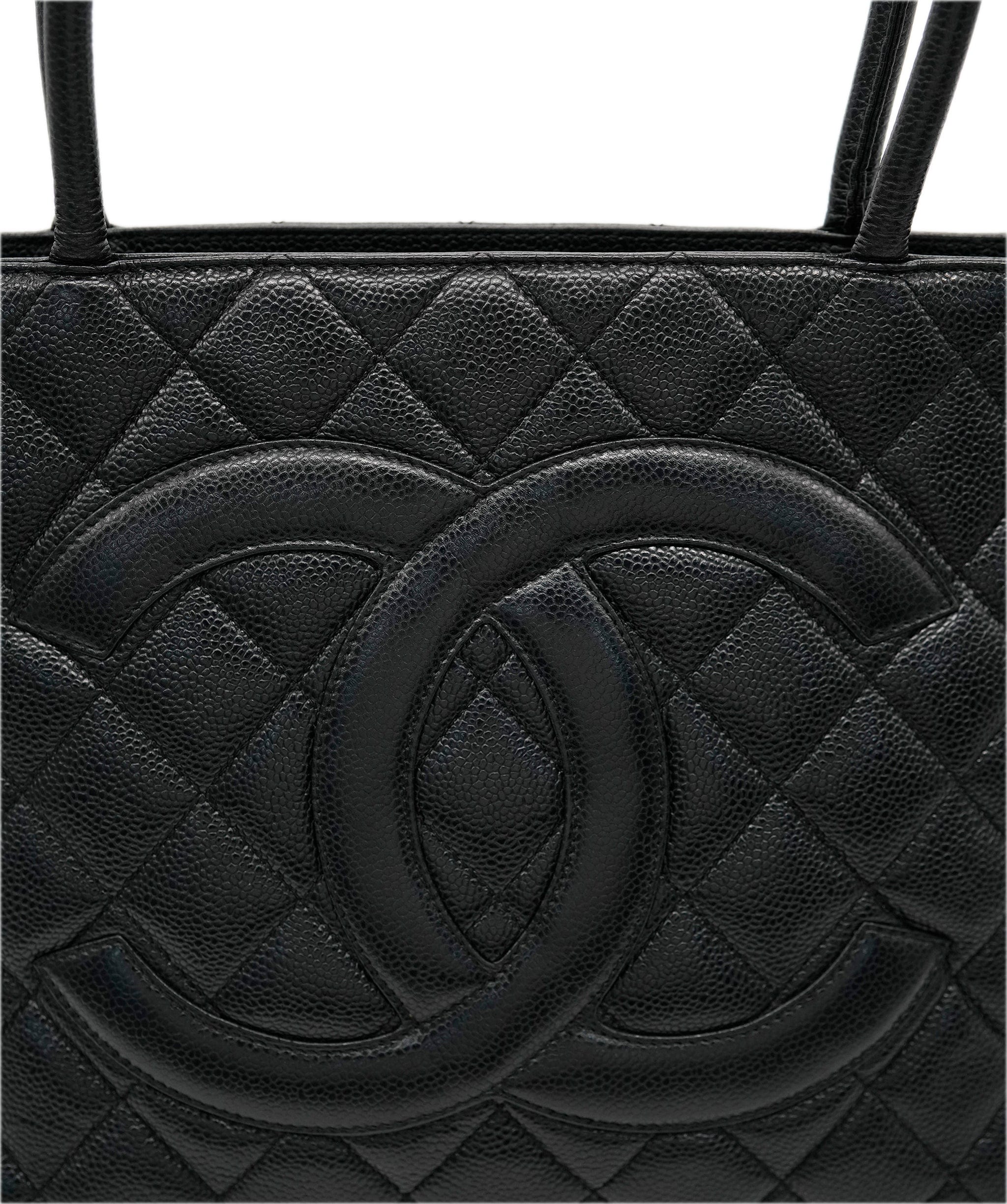 Chanel CHANEL VINTAGE MEDALLION TOTE BAG BLACK CAVIAR SKIN DBXS2150