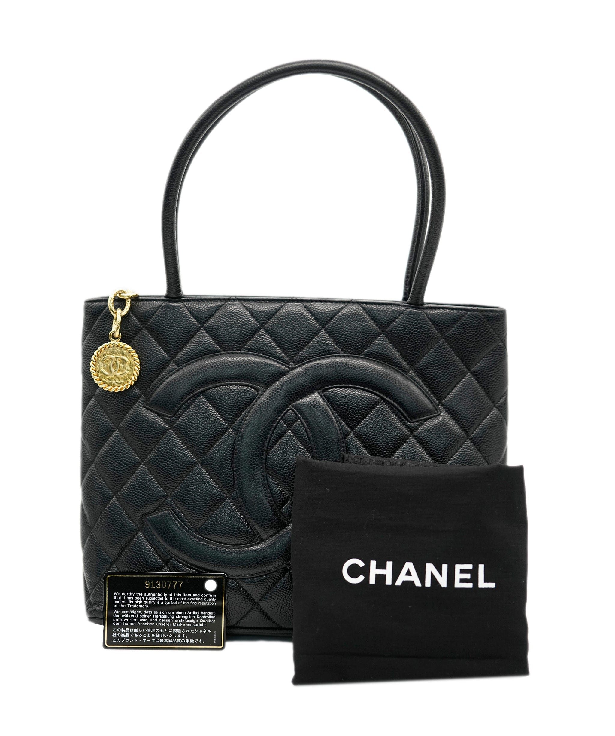 Chanel CHANEL VINTAGE MEDALLION TOTE BAG BLACK CAVIAR SKIN DBXS2150