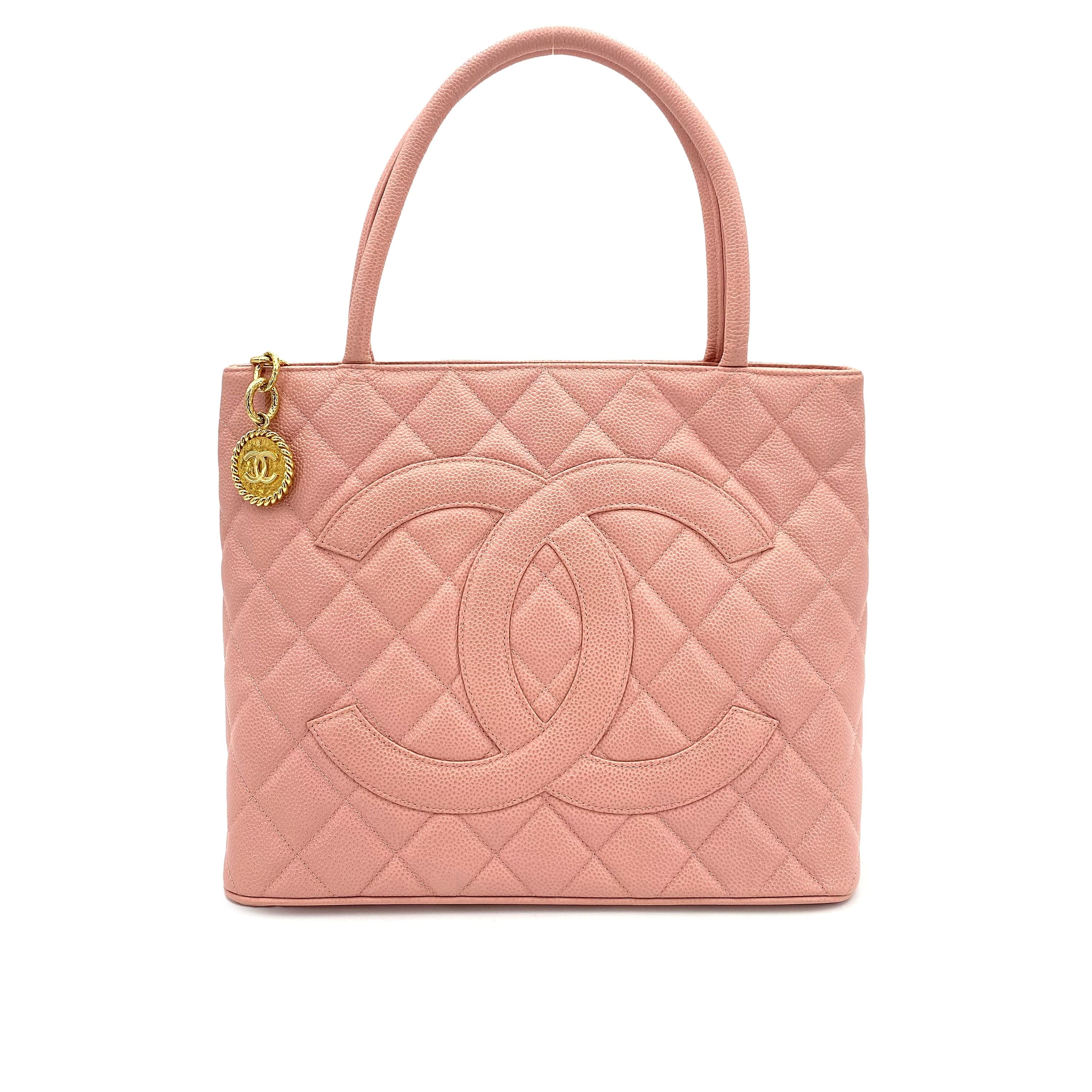 Chanel CHANEL VINTAGE MEDALLION TOTE BAG PINK CAVIAR SKIN DXBS0107