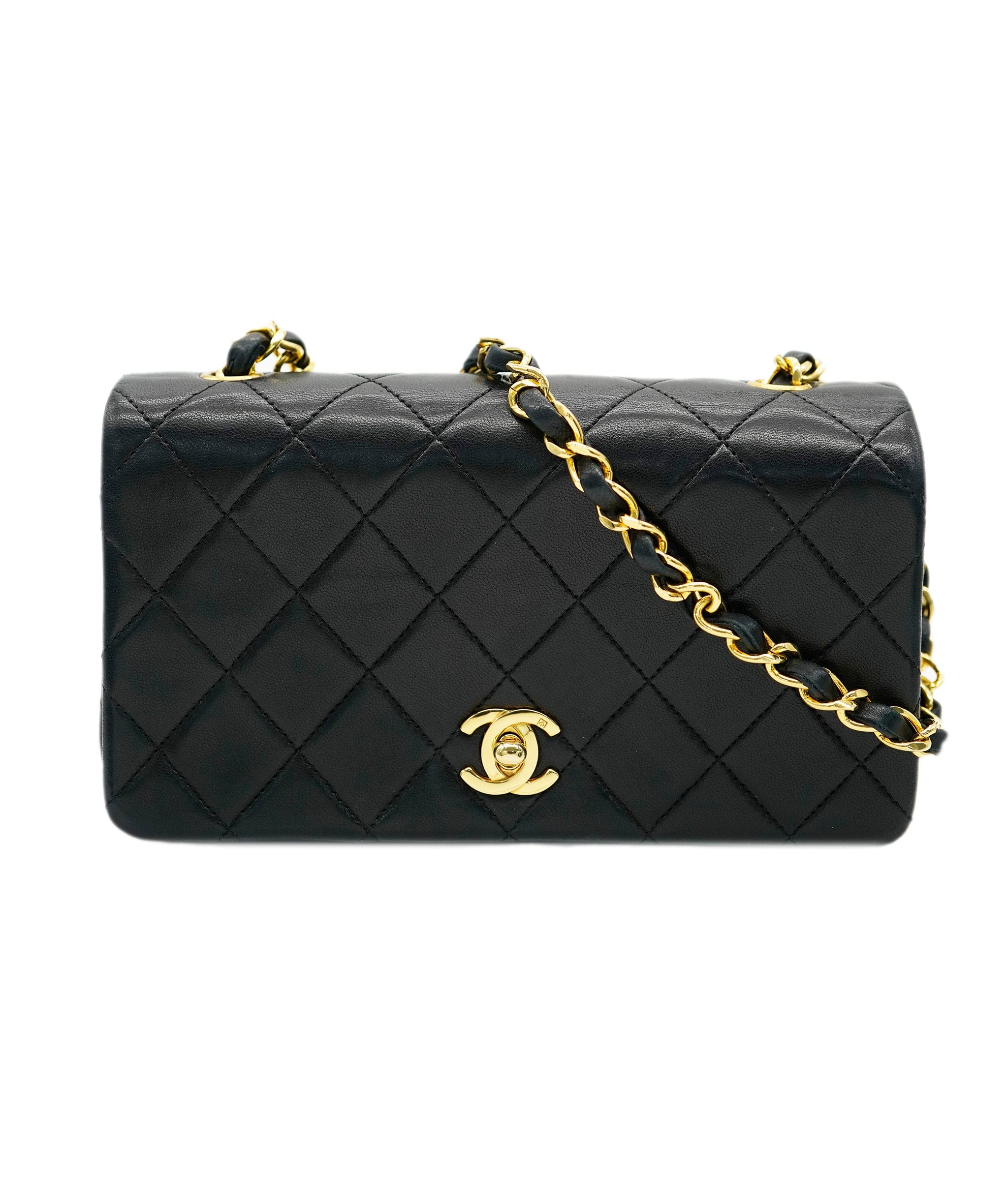 Chanel CHANEL VINTAGE MINI FULL FLAP CHAIN SHOULDER BAG BLACK LAMB SKIN DBXS2155