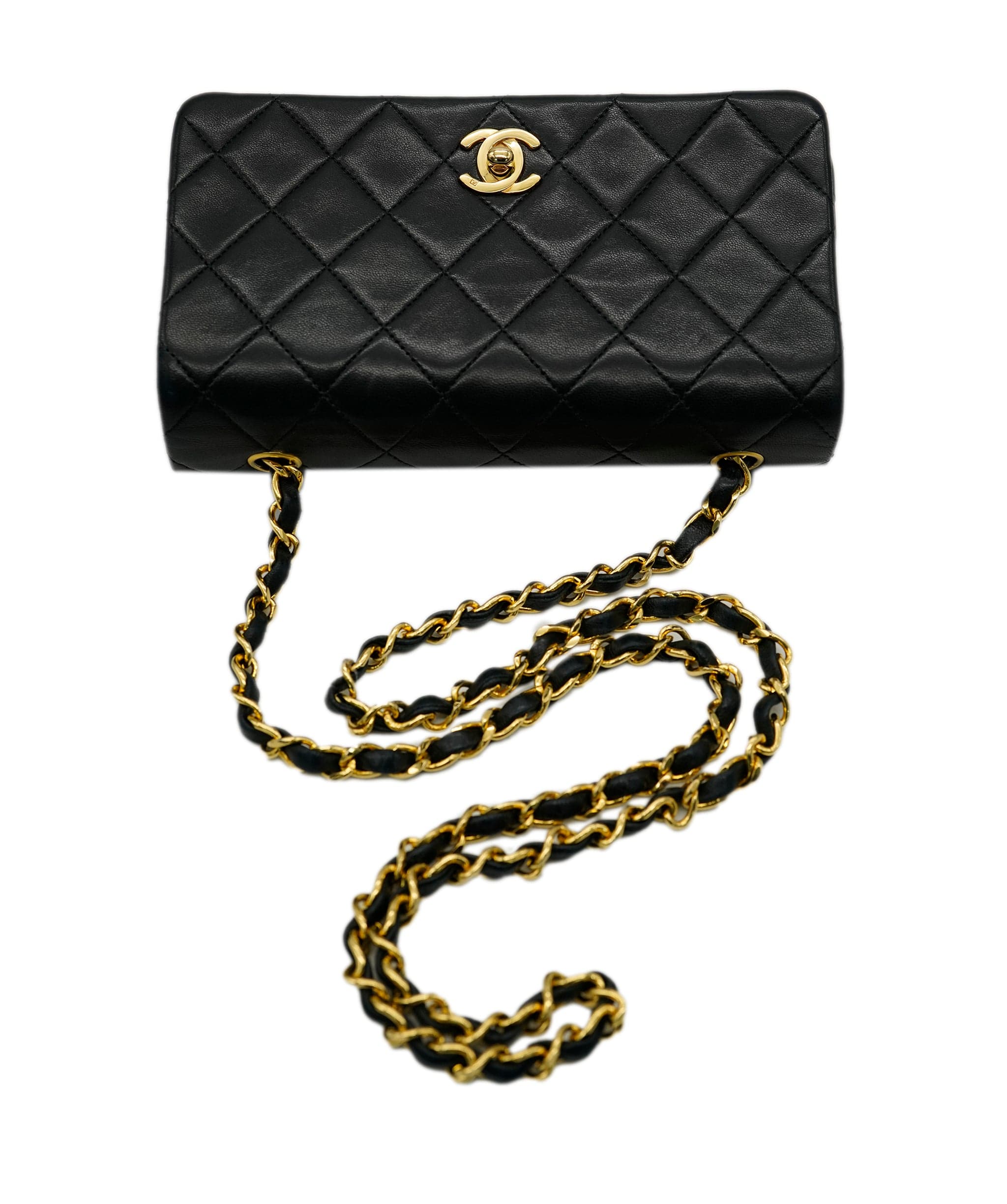 Chanel CHANEL VINTAGE MINI FULL FLAP CHAIN SHOULDER BAG BLACK LAMB SKIN DBXS2155