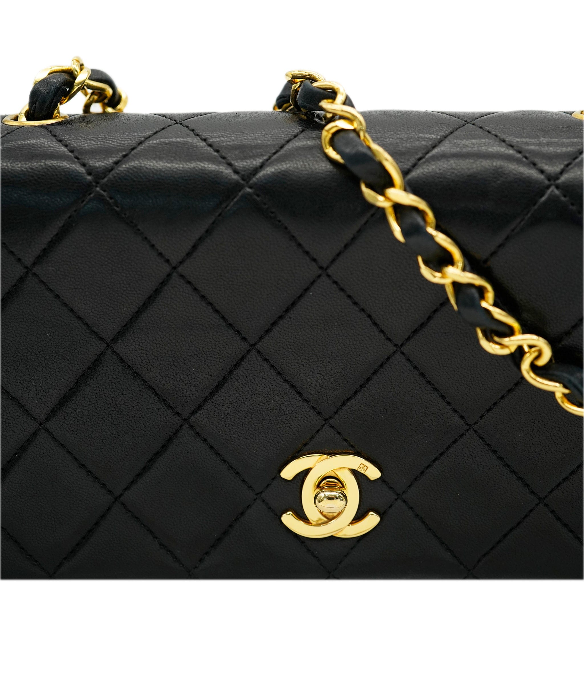 Chanel CHANEL VINTAGE MINI FULL FLAP CHAIN SHOULDER BAG BLACK LAMB SKIN DBXS2155