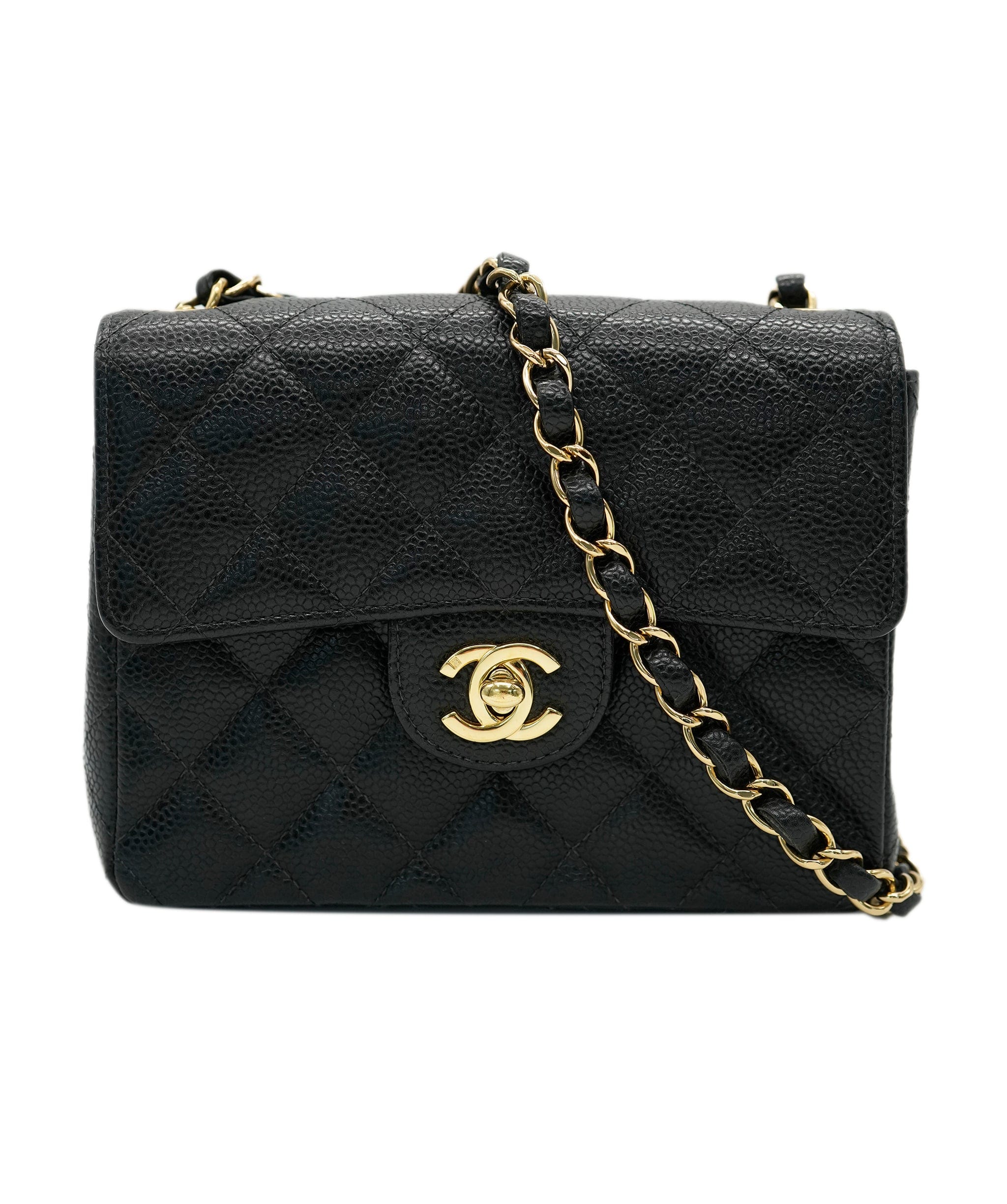 Chanel CHANEL VINTAGE MINI SQUARE 17 CHAIN SHOULDER BAG BLACK CAVIAR SKIN DBXS0009