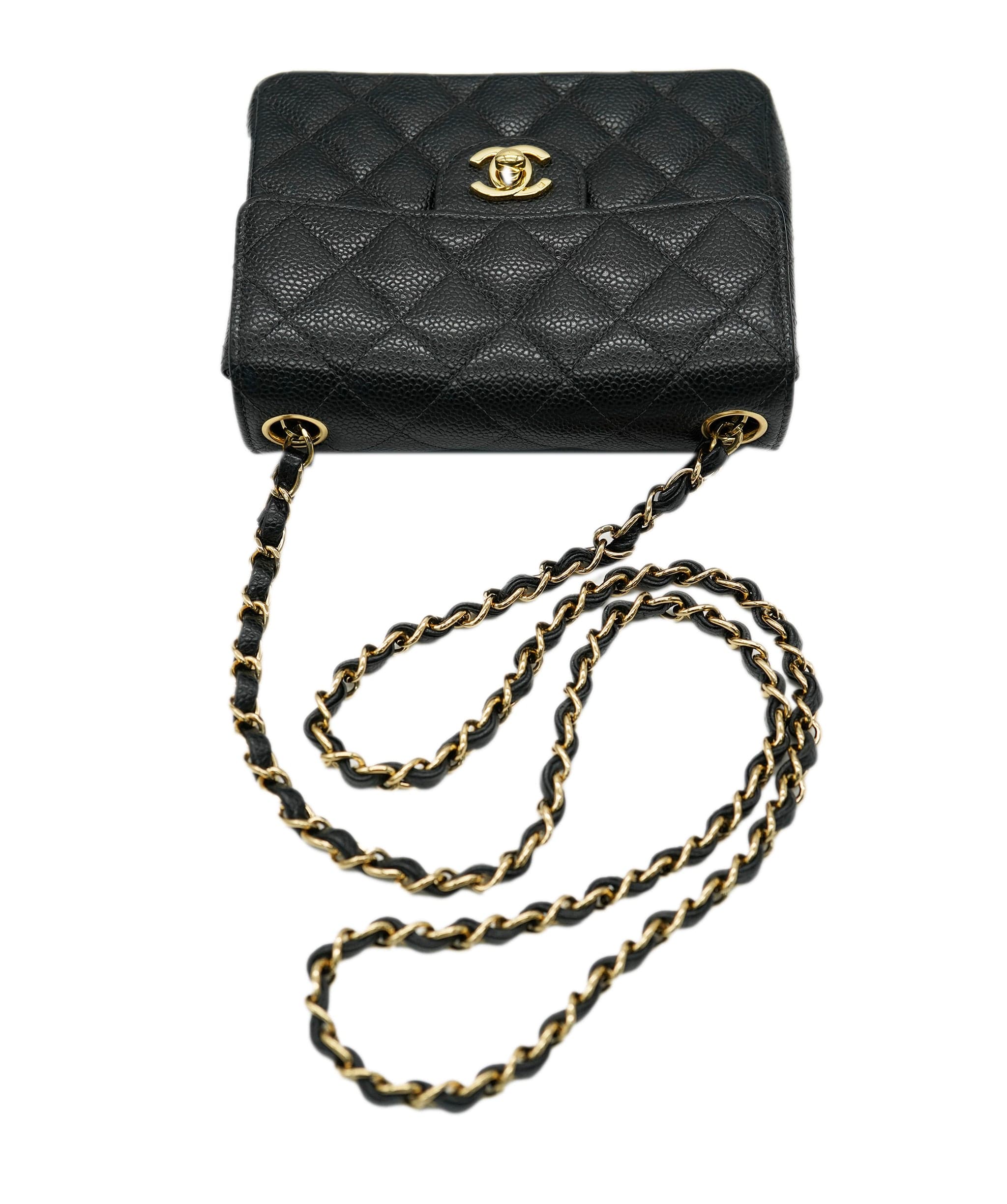 Chanel CHANEL VINTAGE MINI SQUARE 17 CHAIN SHOULDER BAG BLACK CAVIAR SKIN DBXS0009