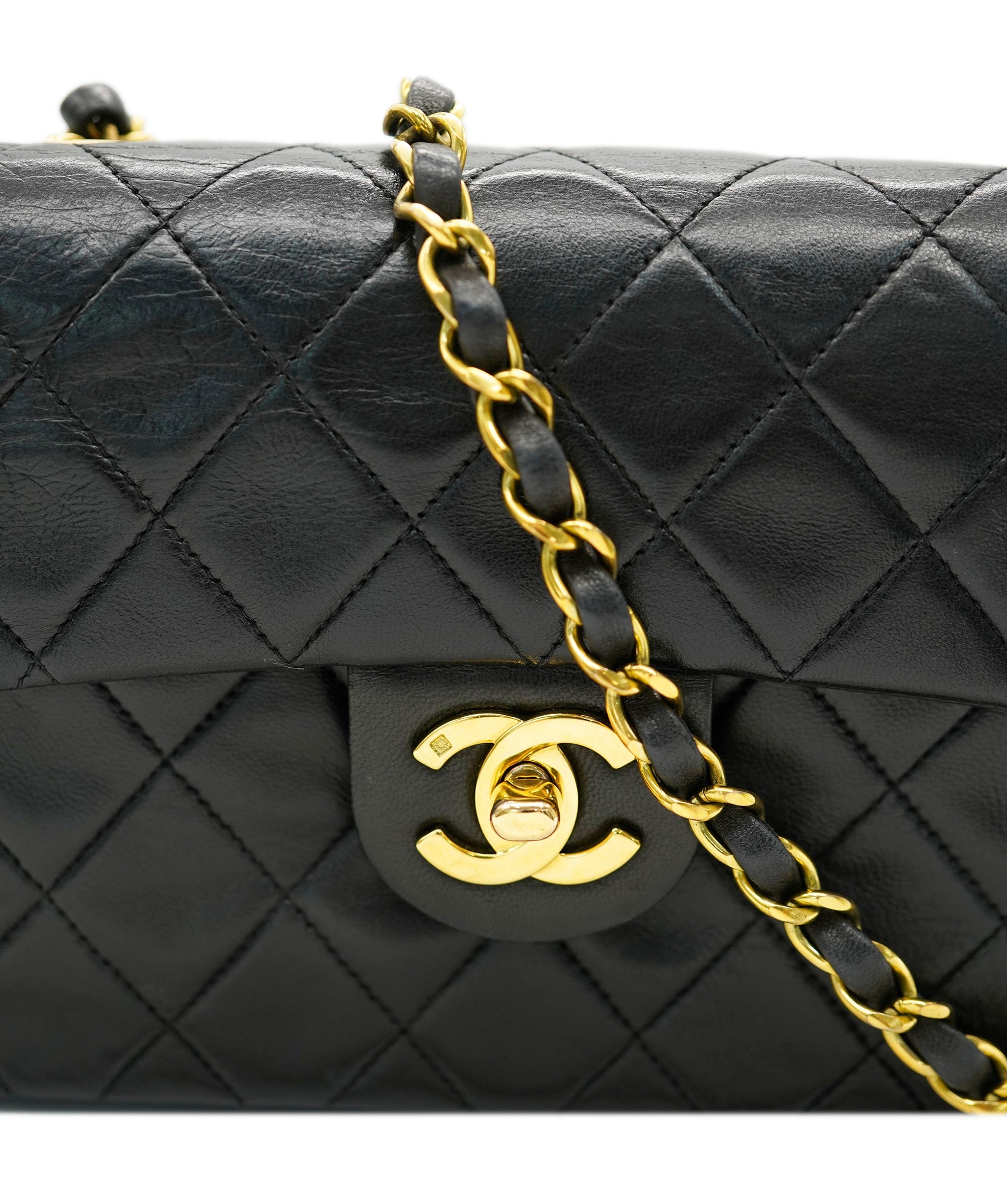 Chanel CHANEL VINTAGE MINI SQUARE 17 CHAIN SHOULDER BAG BLACK LAMB SKIN DBXS0013