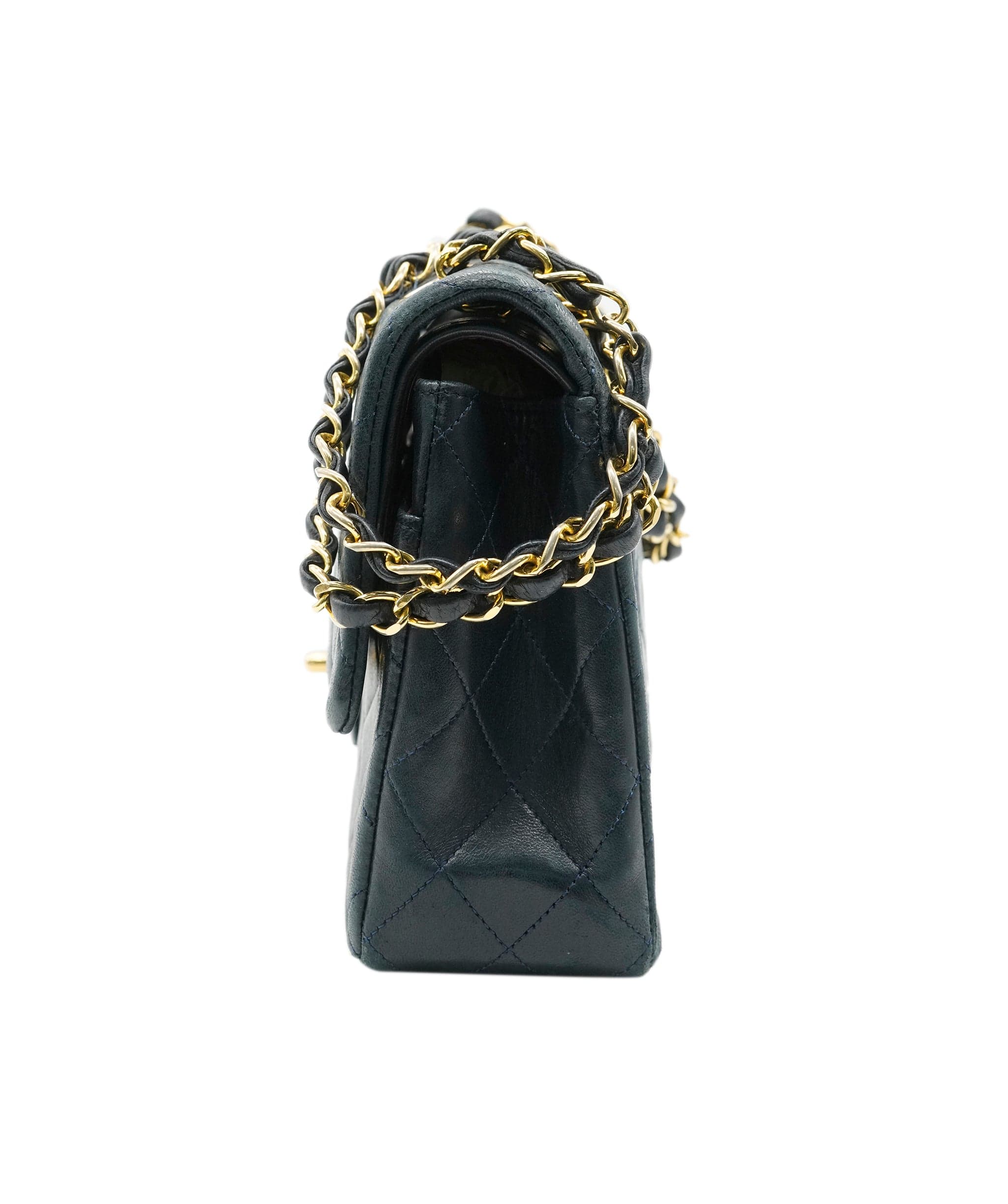 Chanel Chanel Vintage Navy Lambskin Medium Double Flap GHW Crossbody Bag ALC2308