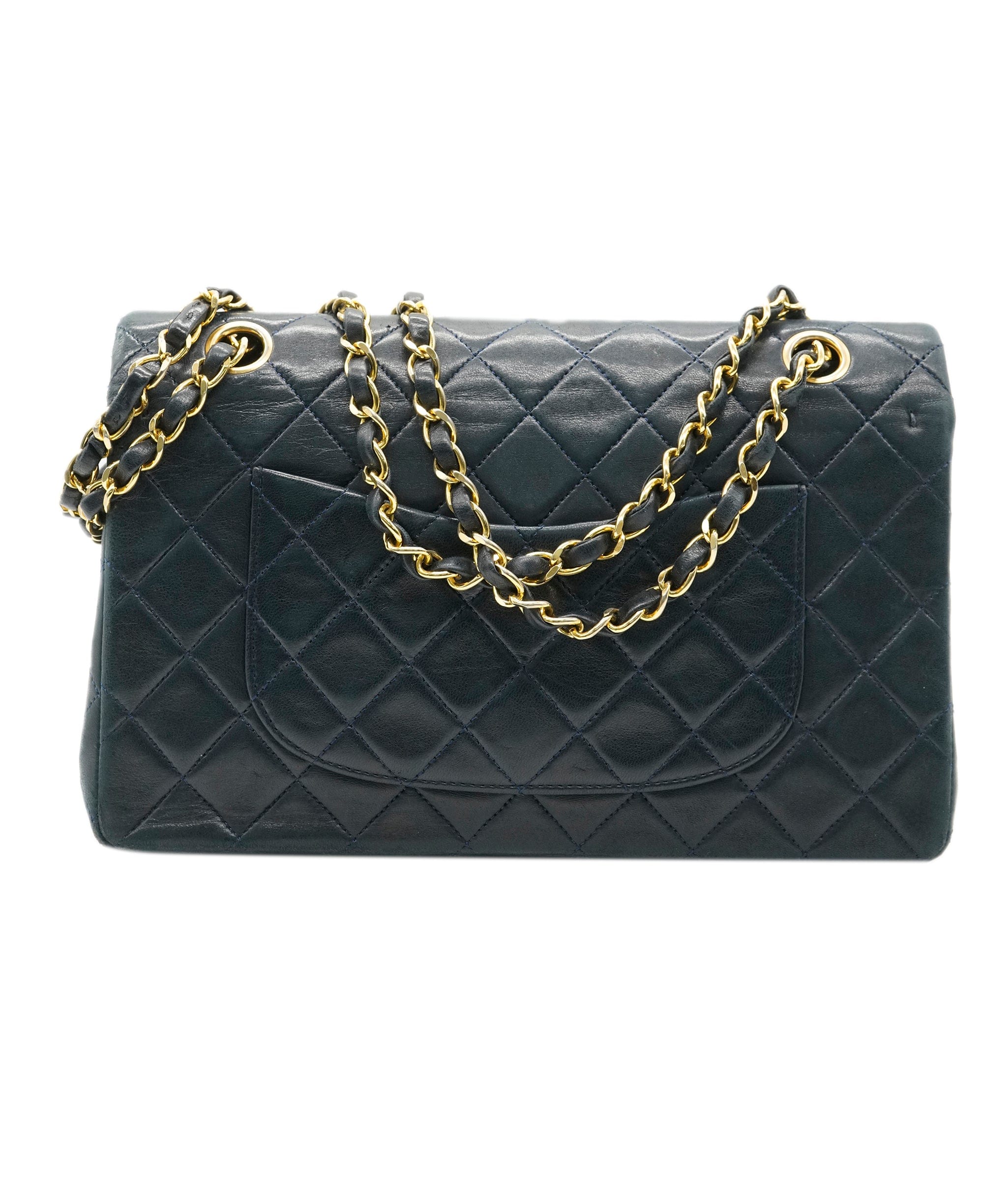 Chanel Chanel Vintage Navy Lambskin Medium Double Flap GHW Crossbody Bag ALC2308