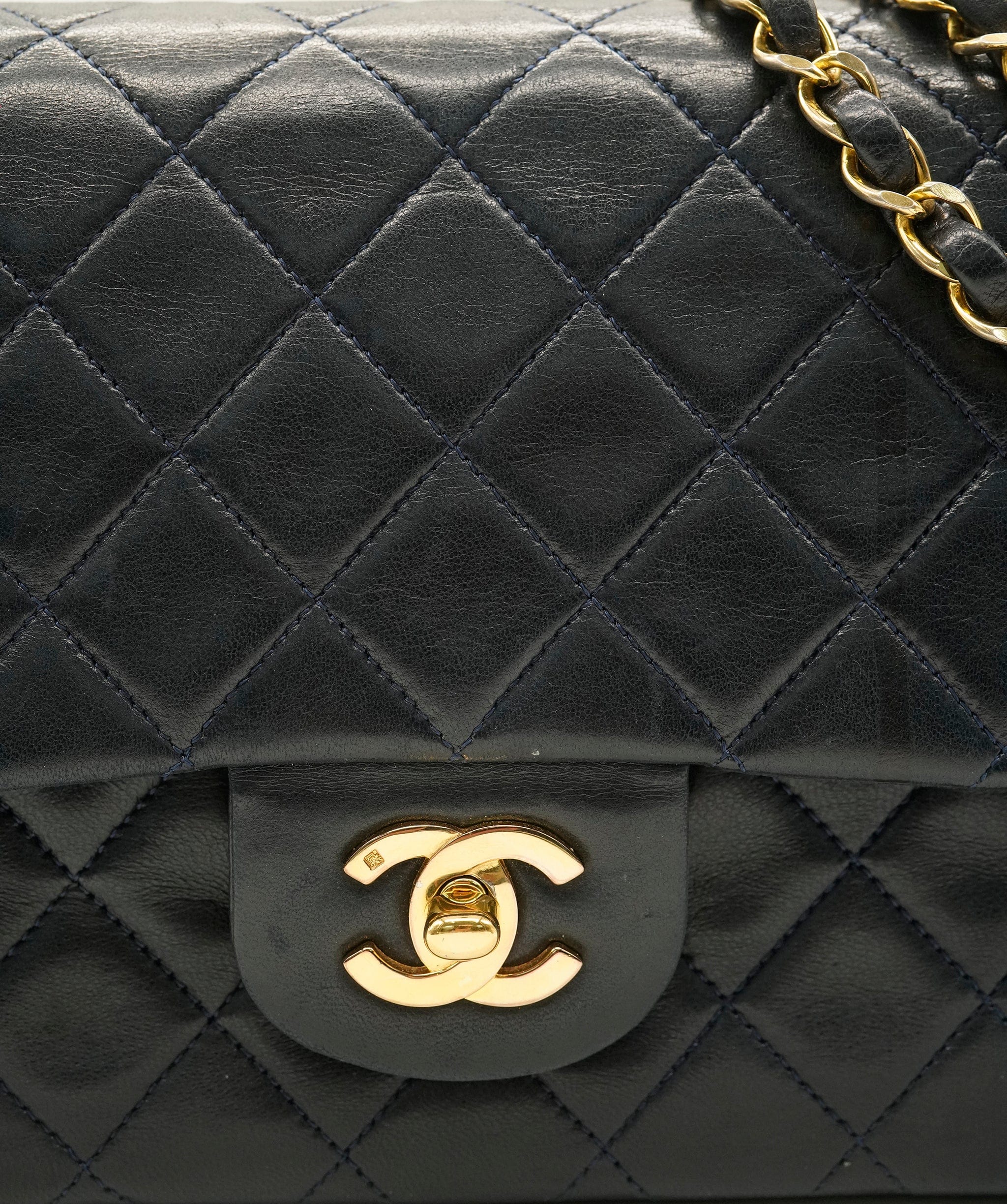 Chanel Chanel Vintage Navy Lambskin Medium Double Flap GHW Crossbody Bag ALC2308