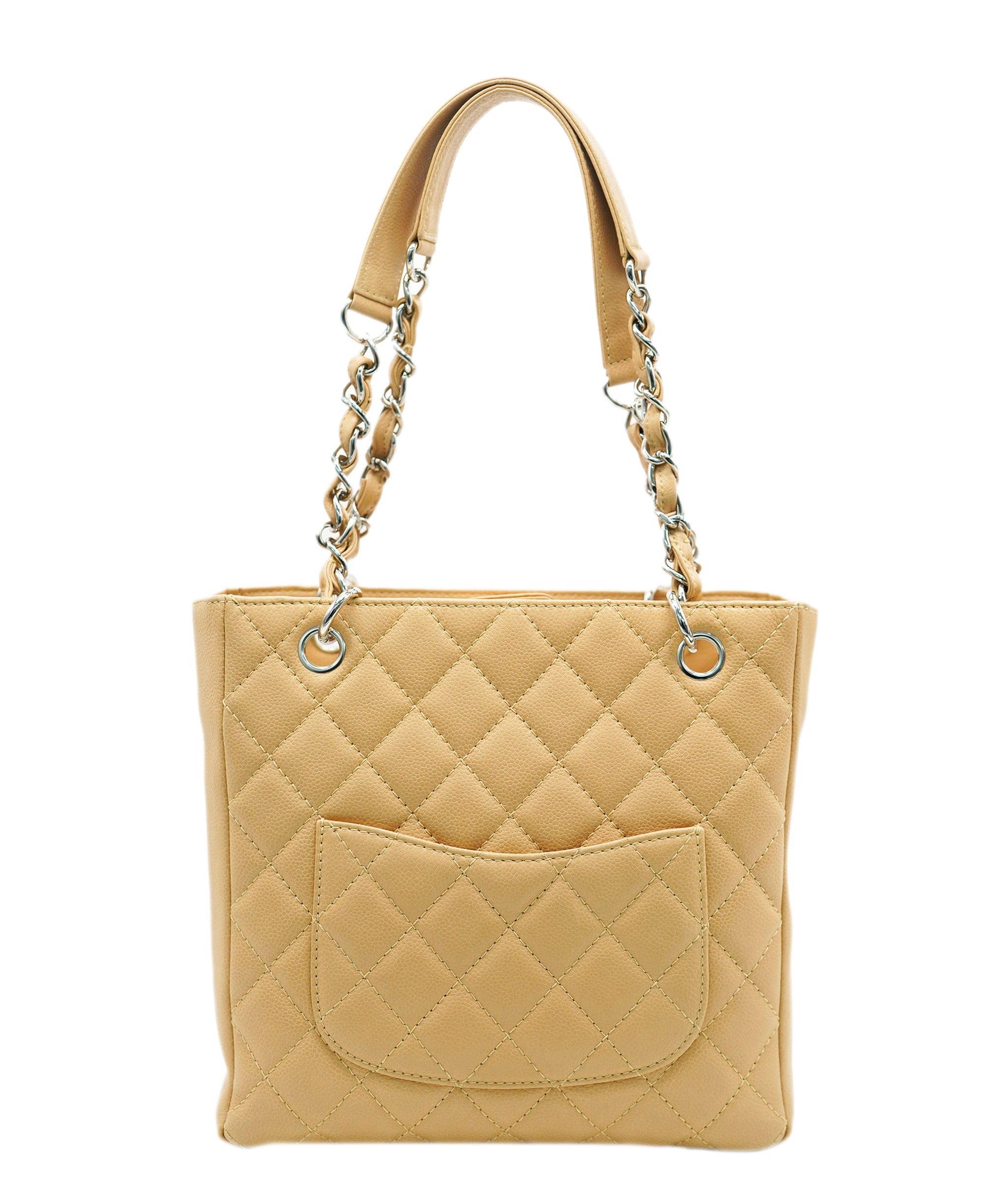 Chanel CHANEL VINTAGE PST TOTE BAG BEIGE CAVIAR SKIN DBXS2163