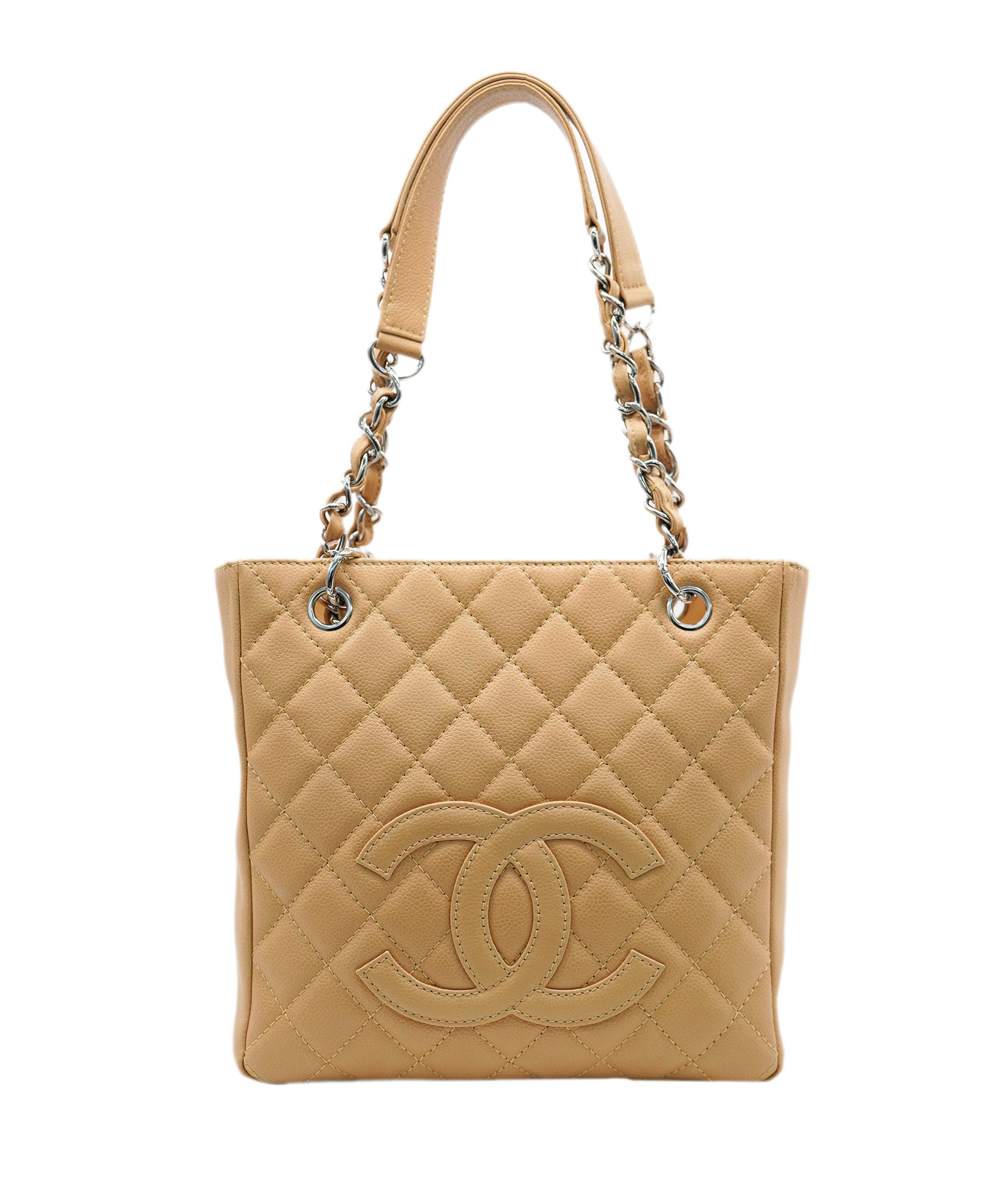 Chanel CHANEL VINTAGE PST TOTE BAG BEIGE CAVIAR SKIN DBXS2163