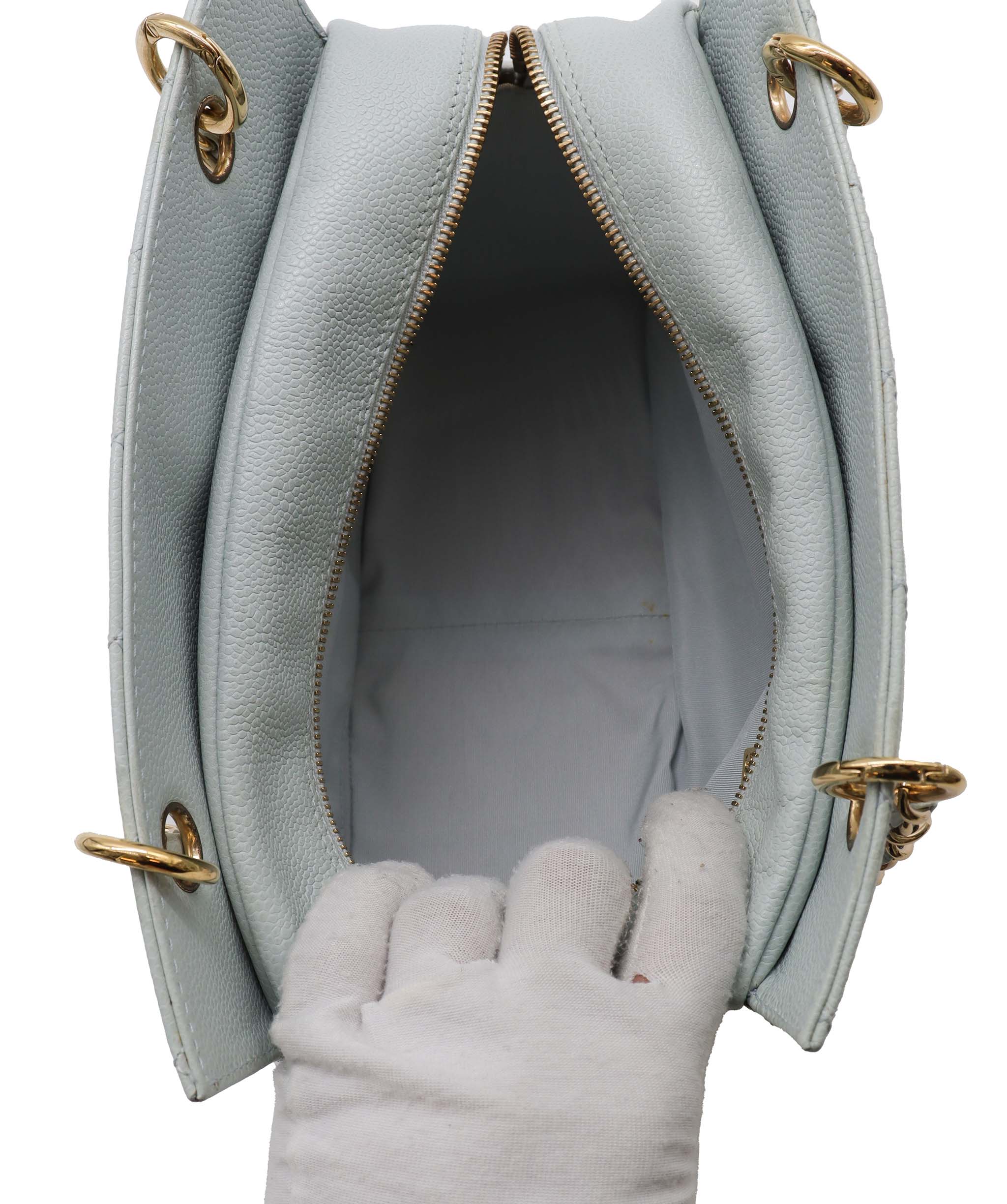 Chanel CHANEL VINTAGE PTT CHAIN TOTE BAG GREEN CAVIAR SKIN DXBS2224