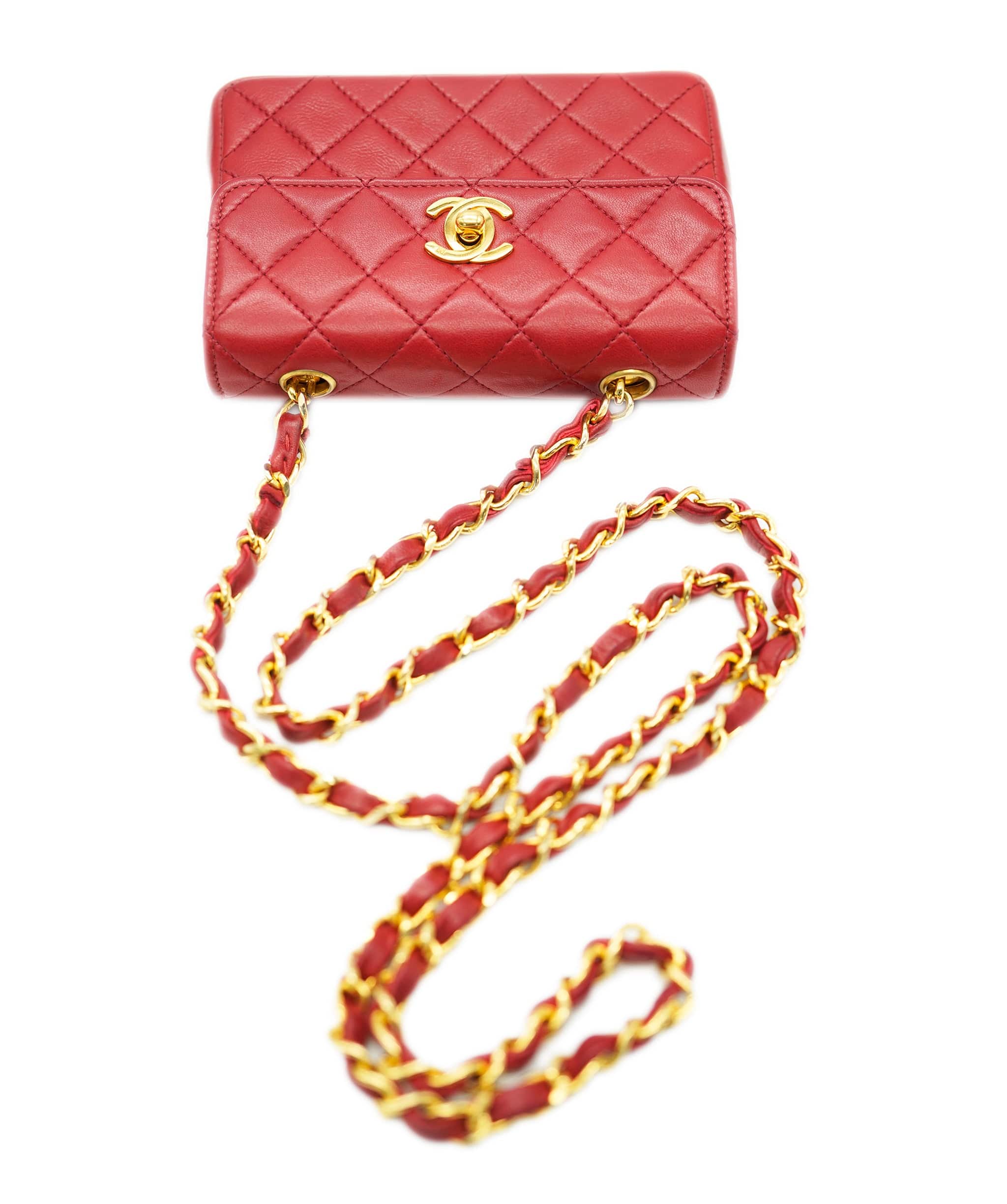 Chanel Chanel Vintage Red Lambskin Micro Mini Flap ABC0952