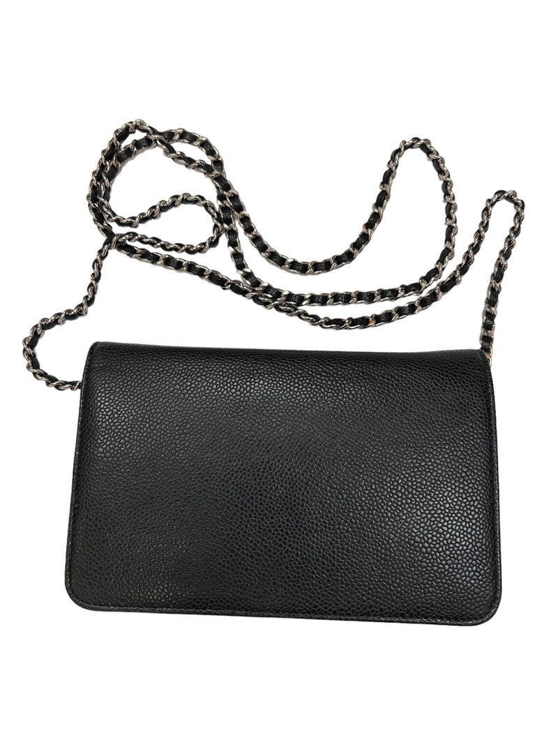 ✨VINTAGE CHANEL CC Timeless WOC Caviar Leather Wallet On Chain Crossbody  Black $450.00 - PicClick